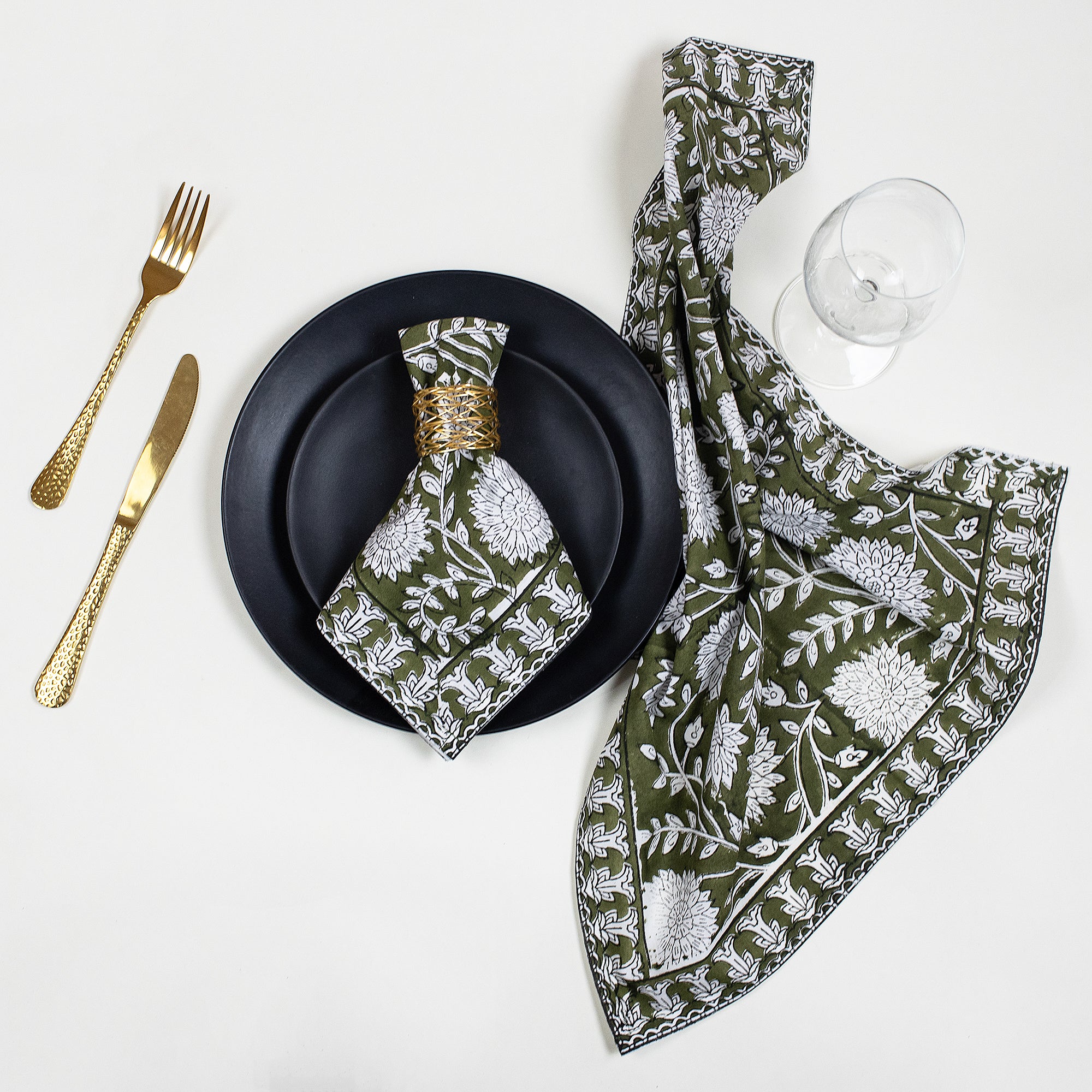 Decorative Green Hand Block Printed Reusable Table Napkin