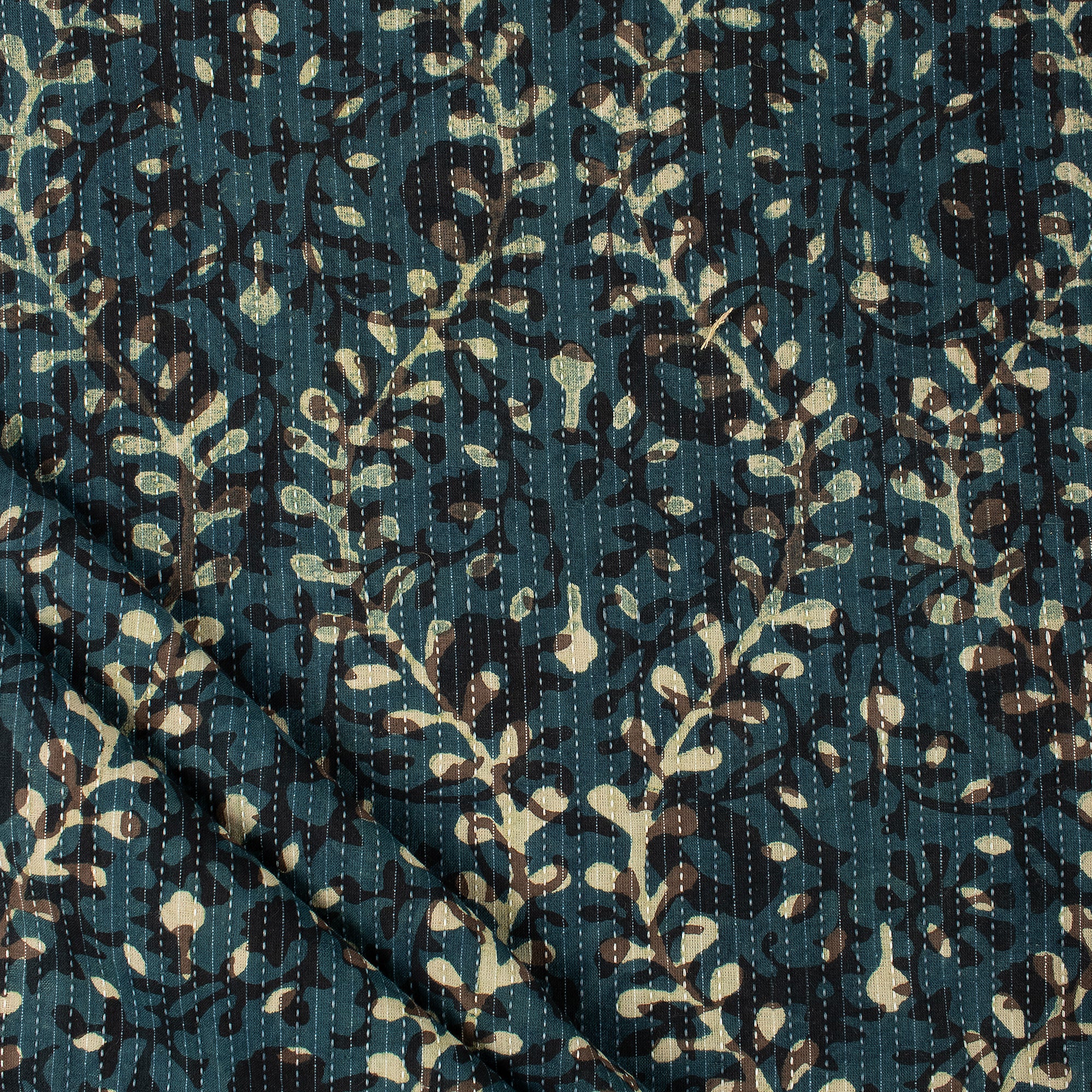 Designer Printed Pure Cotton Dabu Kantha Fabric