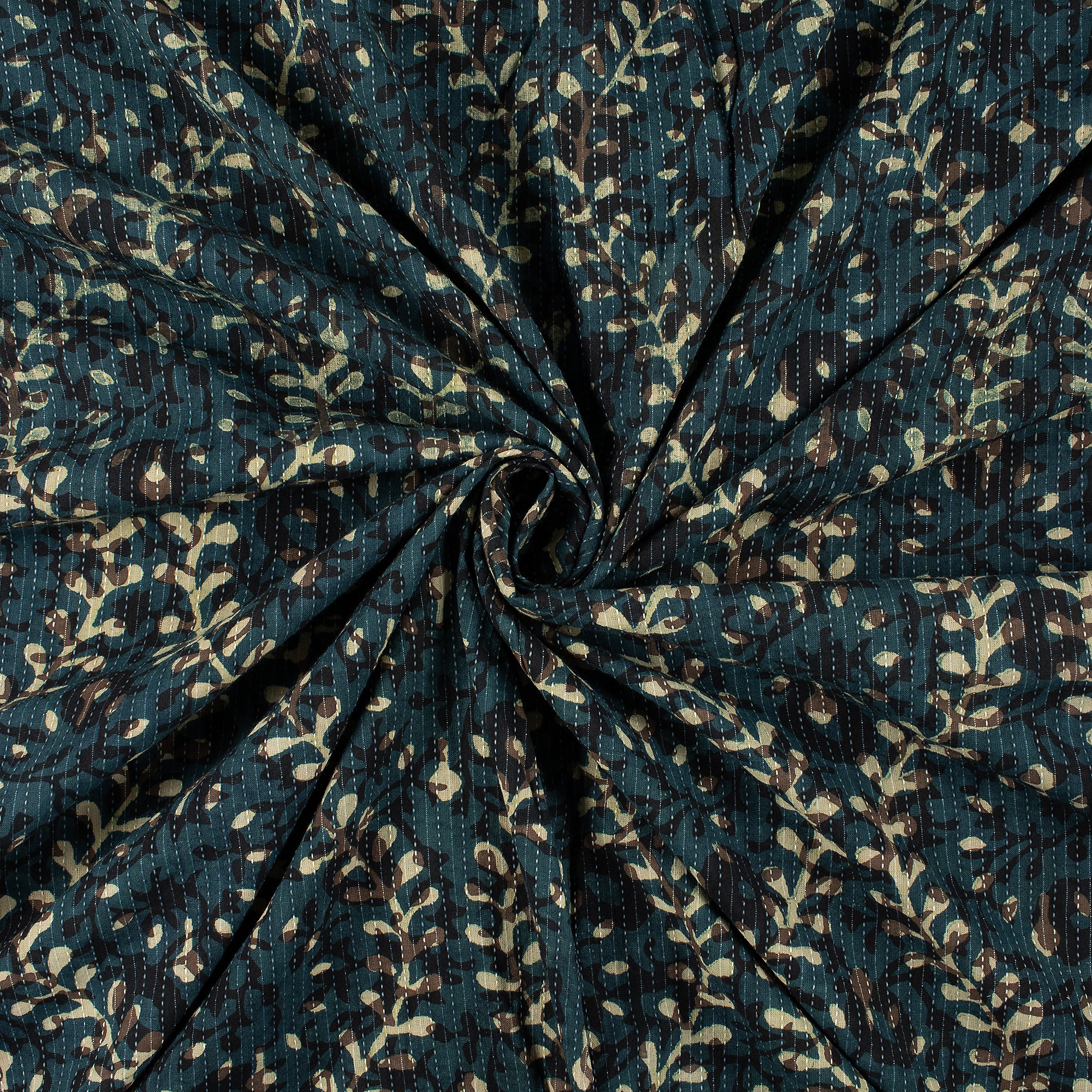 Designer Printed Pure Cotton Dabu Kantha Fabric