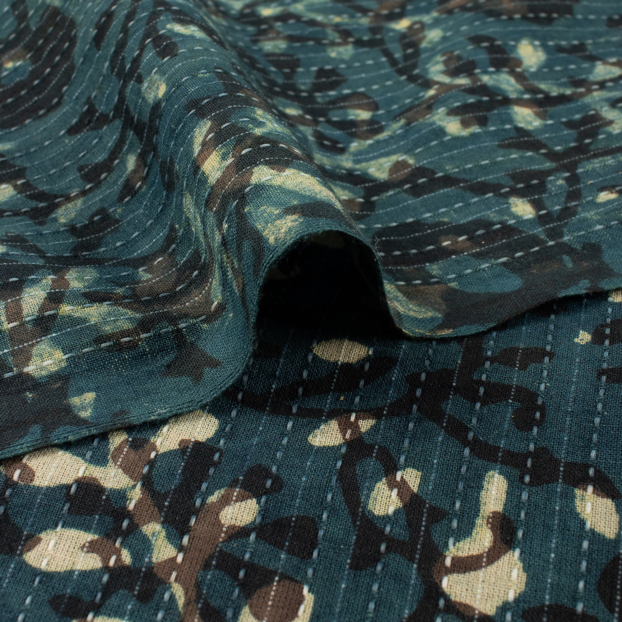 Designer Printed Pure Cotton Dabu Kantha Fabric