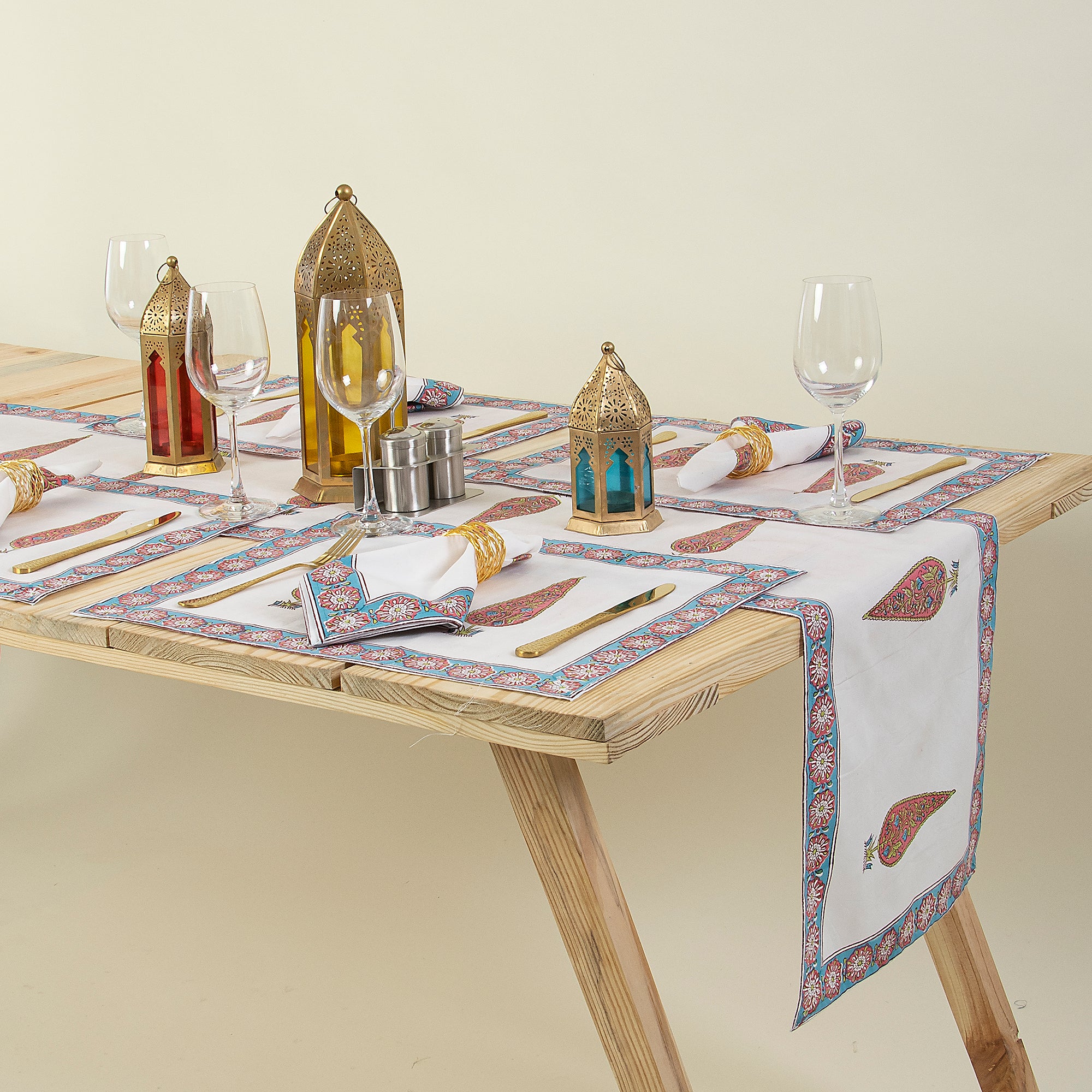 Dining Table Runner Organic Cotton Hand Block Printed