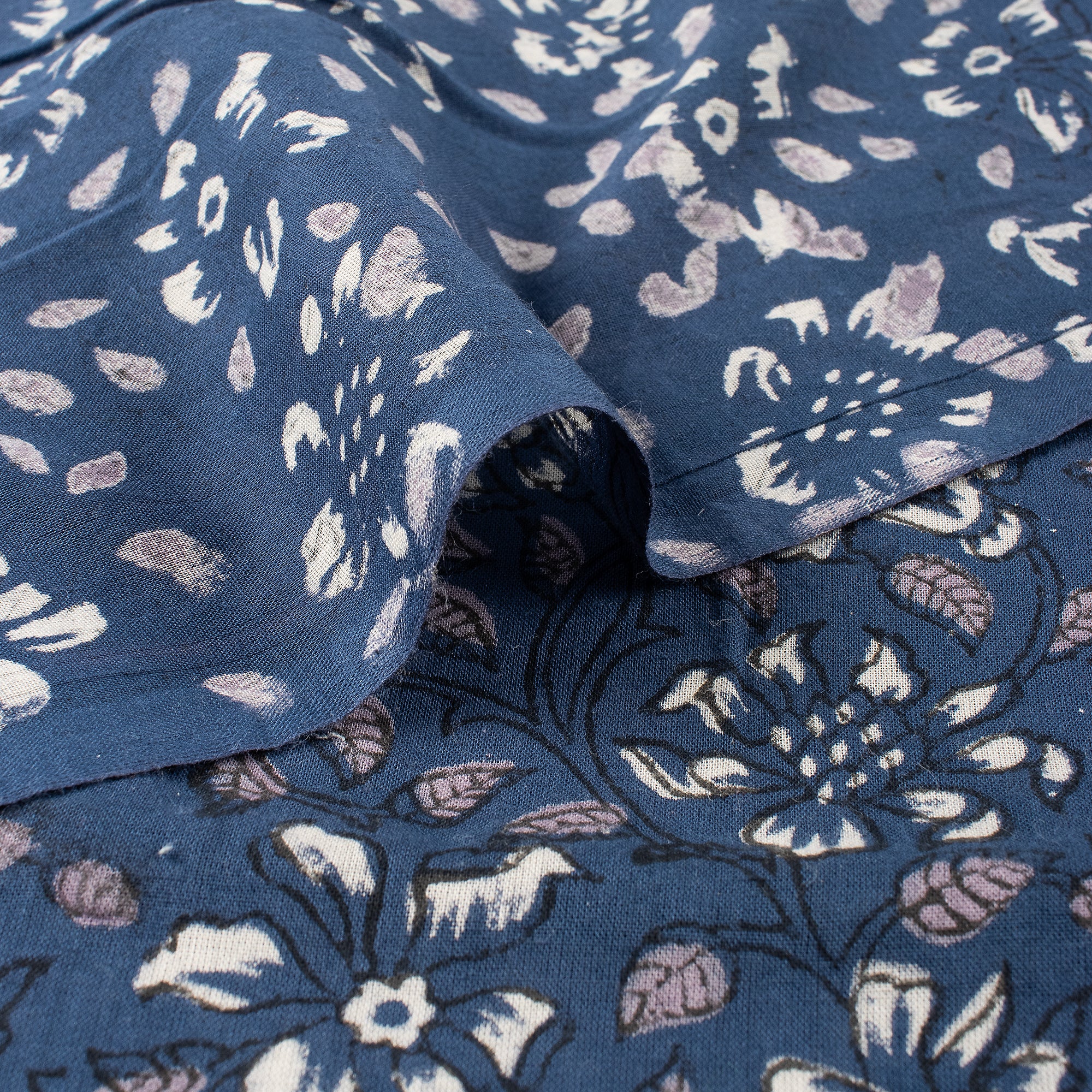 Discharge Hand Printed Blue Floral Cotton Fabric