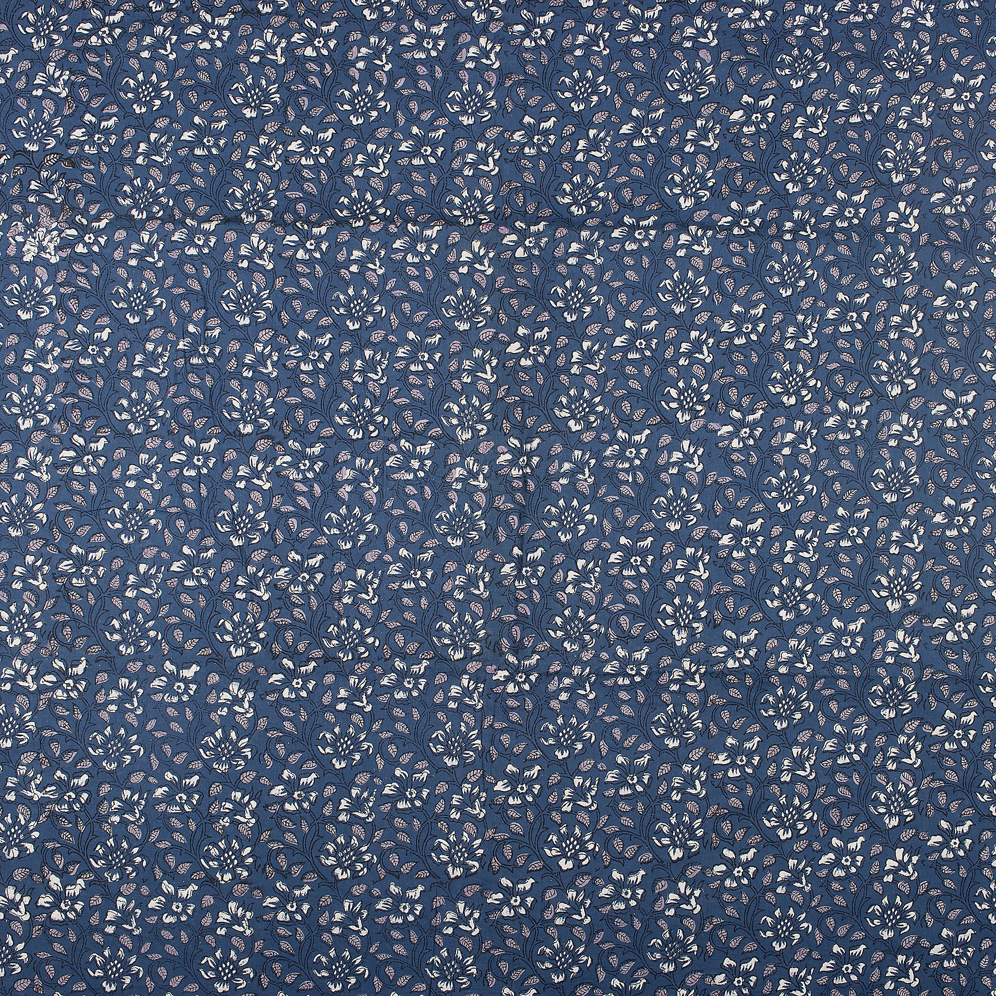 Discharge Hand Printed Blue Floral Cotton Fabric