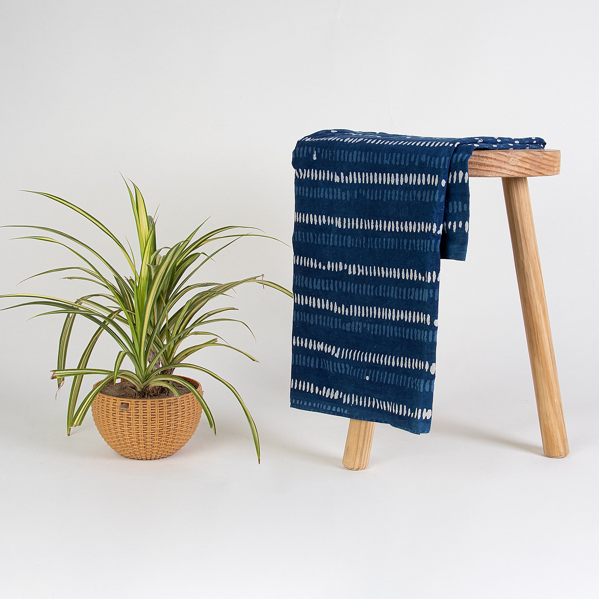 Durable Striped Block Printed Indigo Cotton Cloth Fabric
