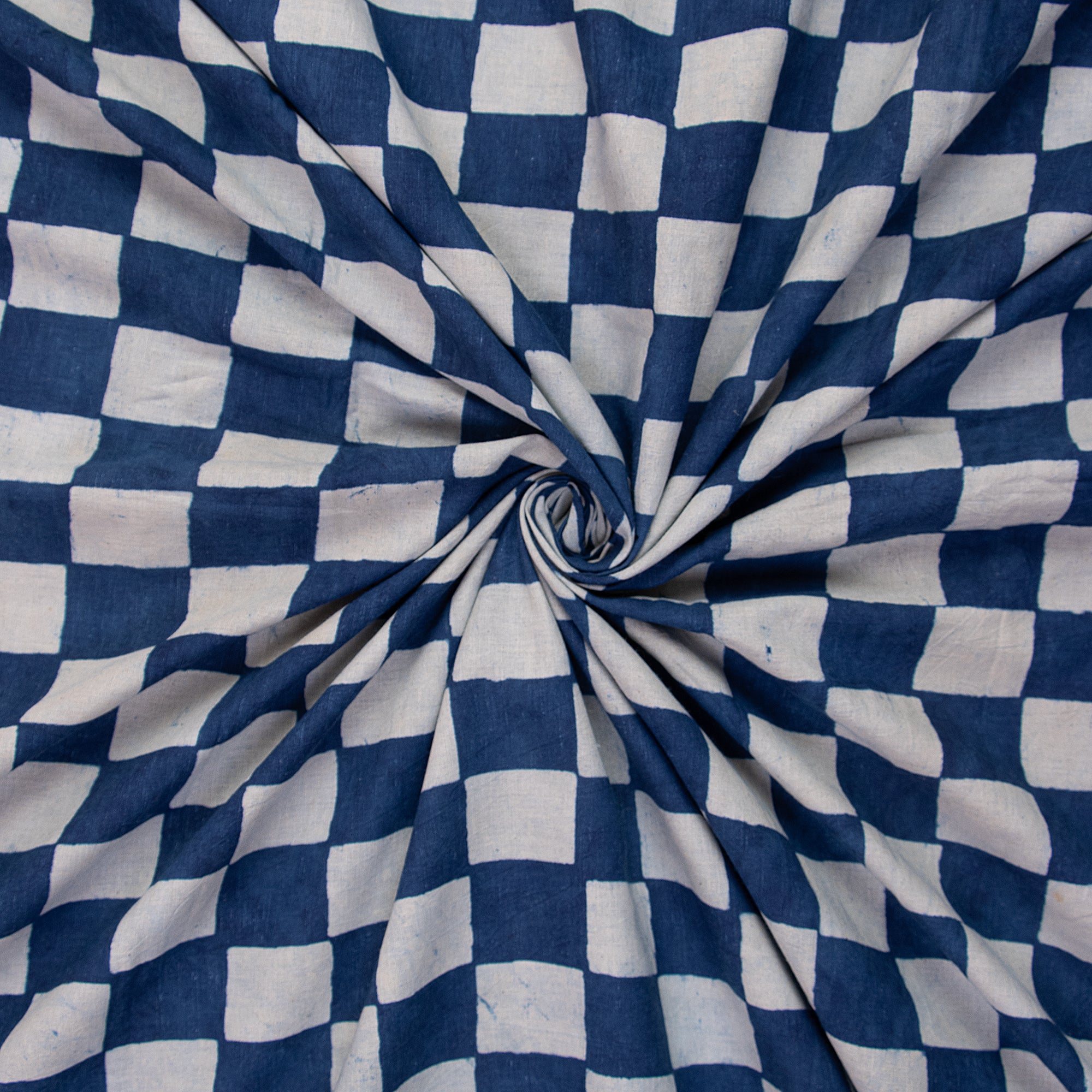 Eco-Friendly Check Printed Indigo Cotton Material Fabric