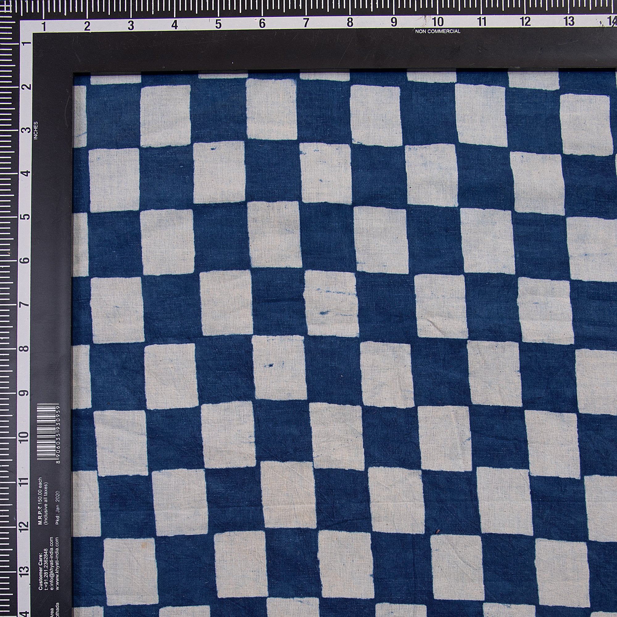 Eco-Friendly Check Printed Indigo Cotton Material Fabric