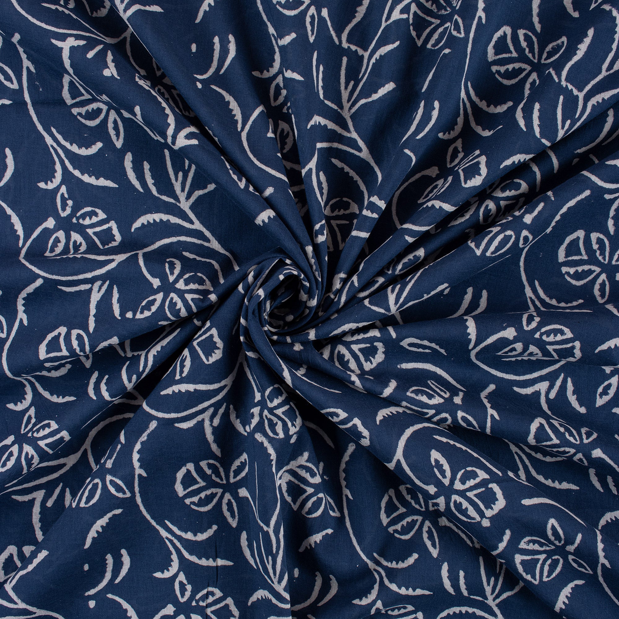 Eco-Friendly Jaal Floral Printed Indigo Cotton Fabric