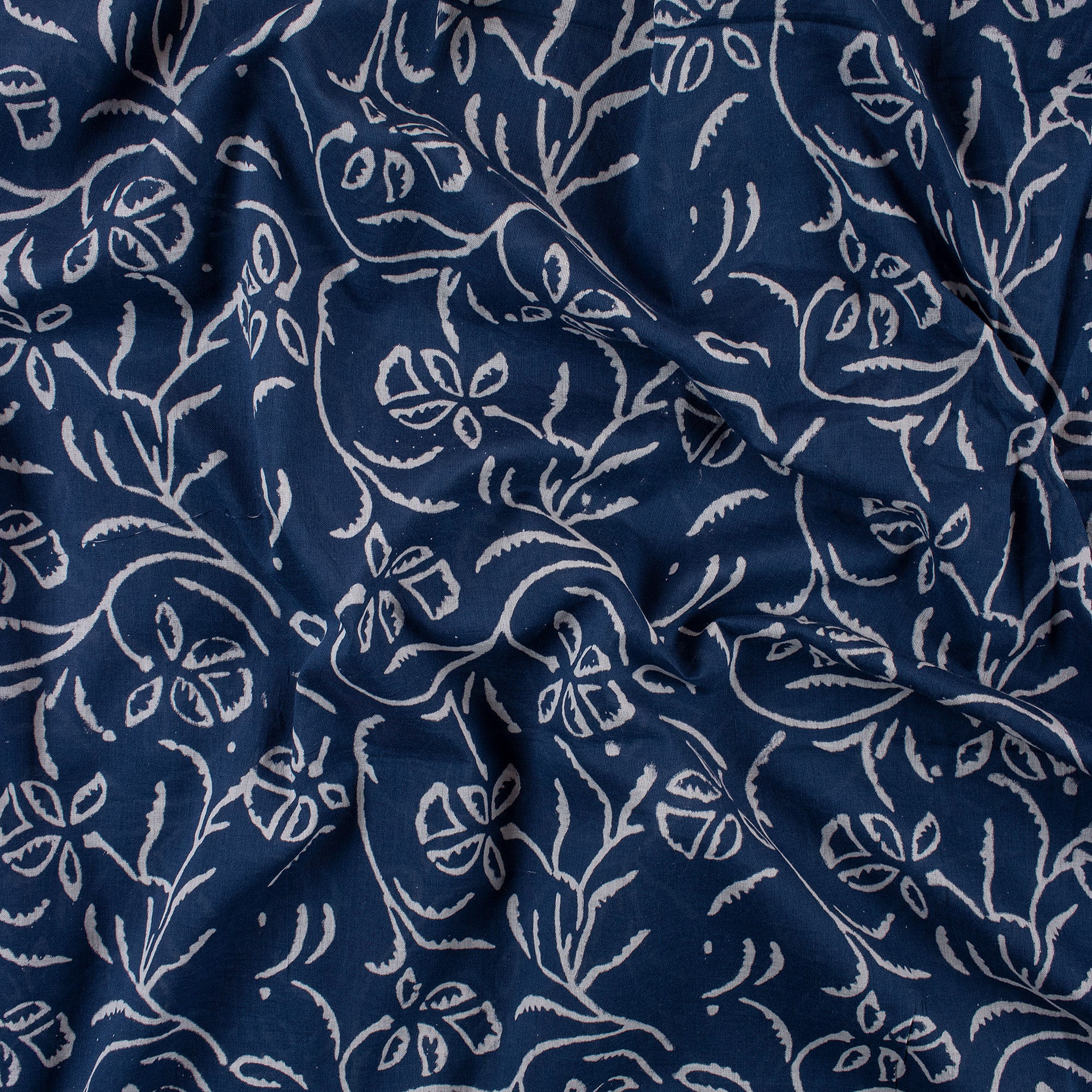 Eco-Friendly Jaal Floral Printed Indigo Cotton Fabric