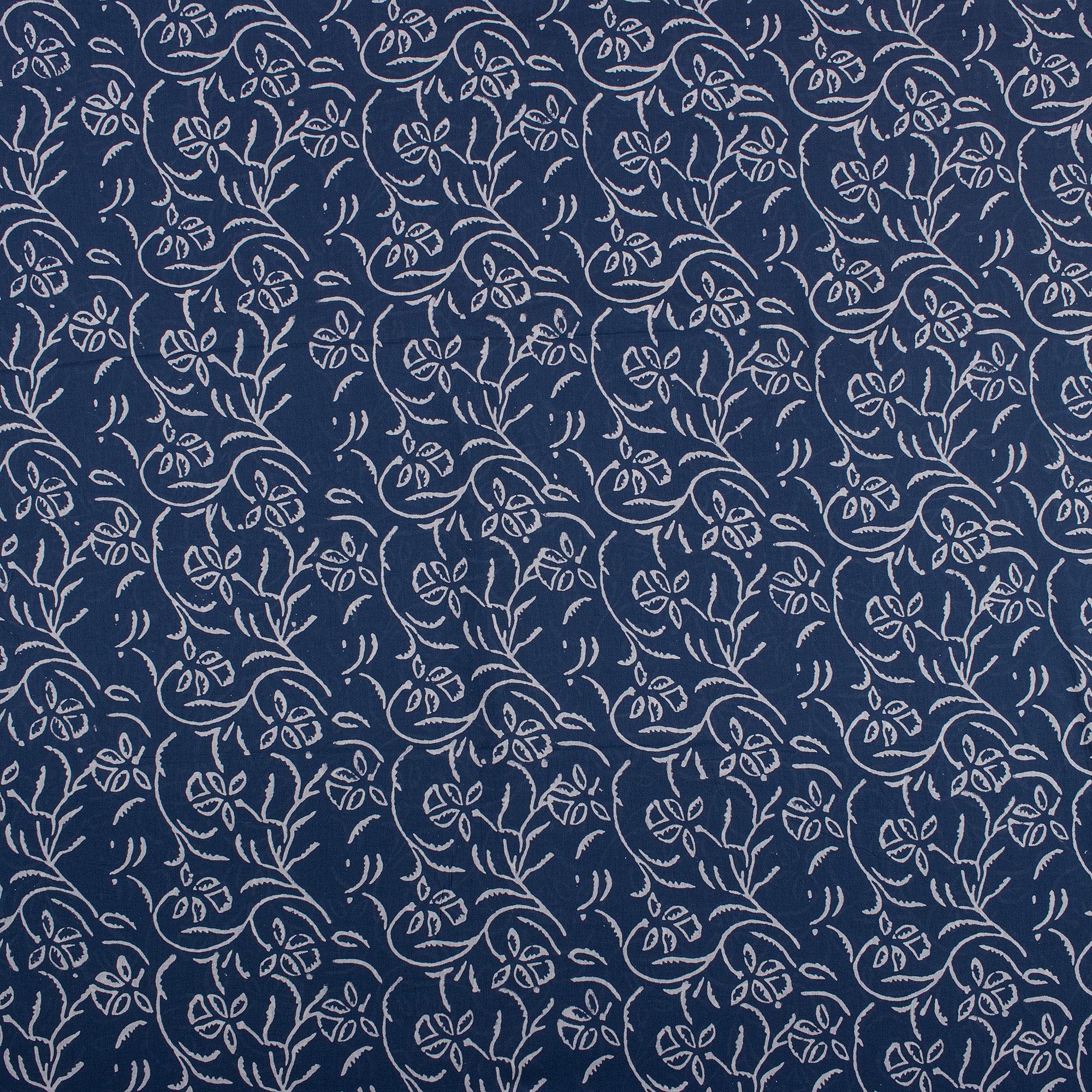 Eco-Friendly Jaal Floral Printed Indigo Cotton Fabric