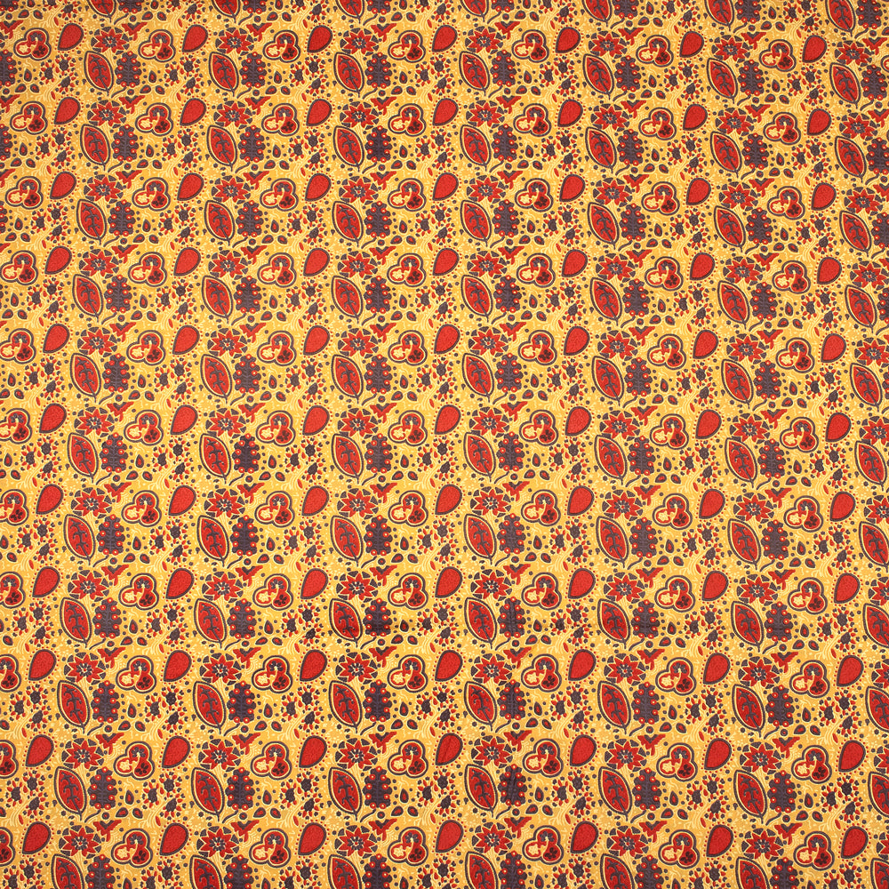 Eco Frendly Yellow Leaf Hand Block Print Cotton Fabric