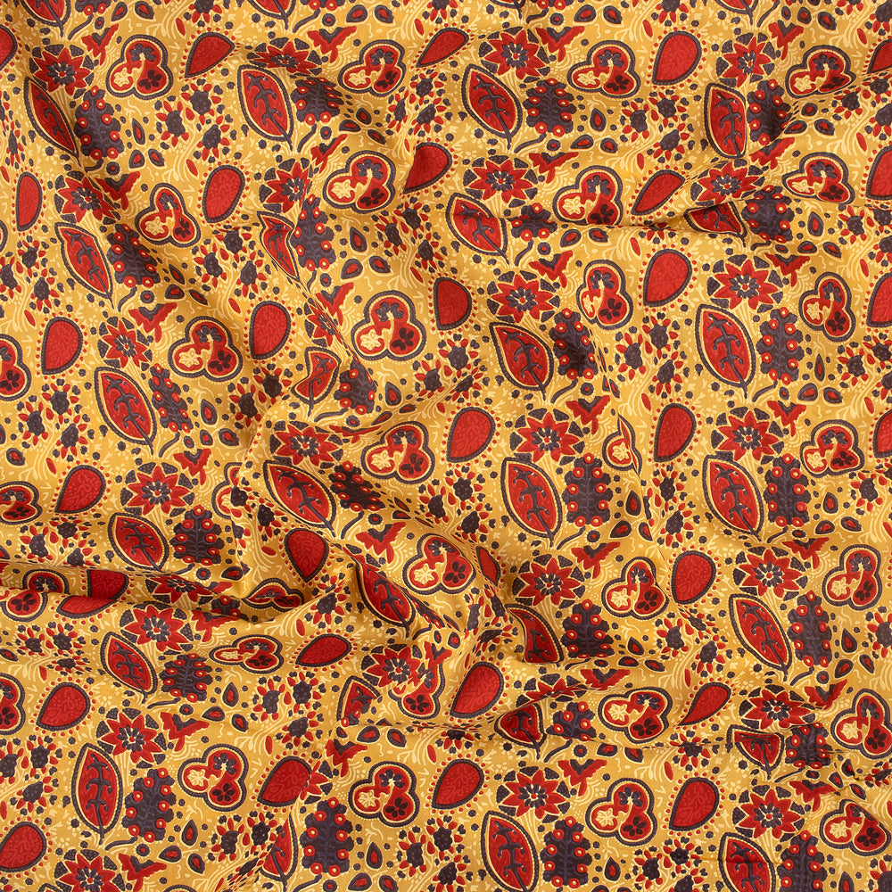 Eco Frendly Yellow Leaf Hand Block Print Cotton Fabric