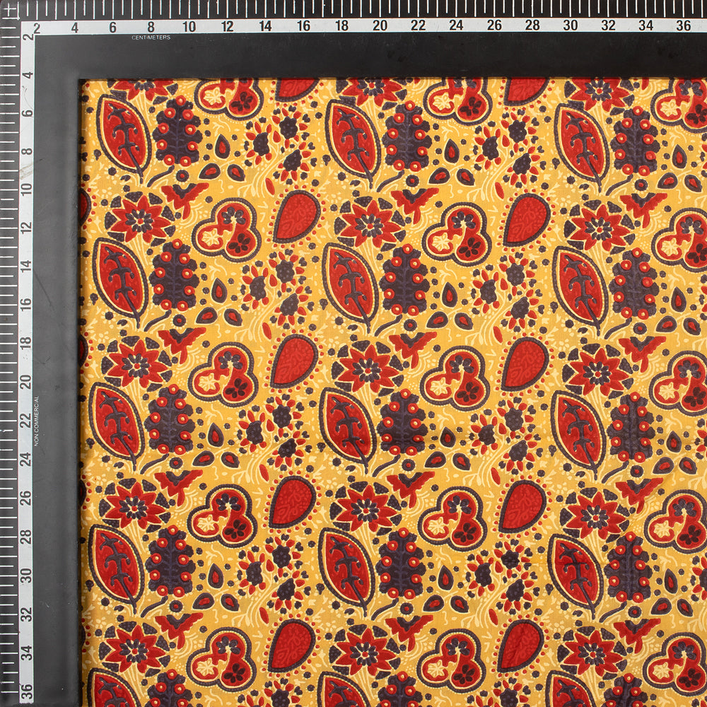 Eco Frendly Yellow Leaf Hand Block Print Cotton Fabric