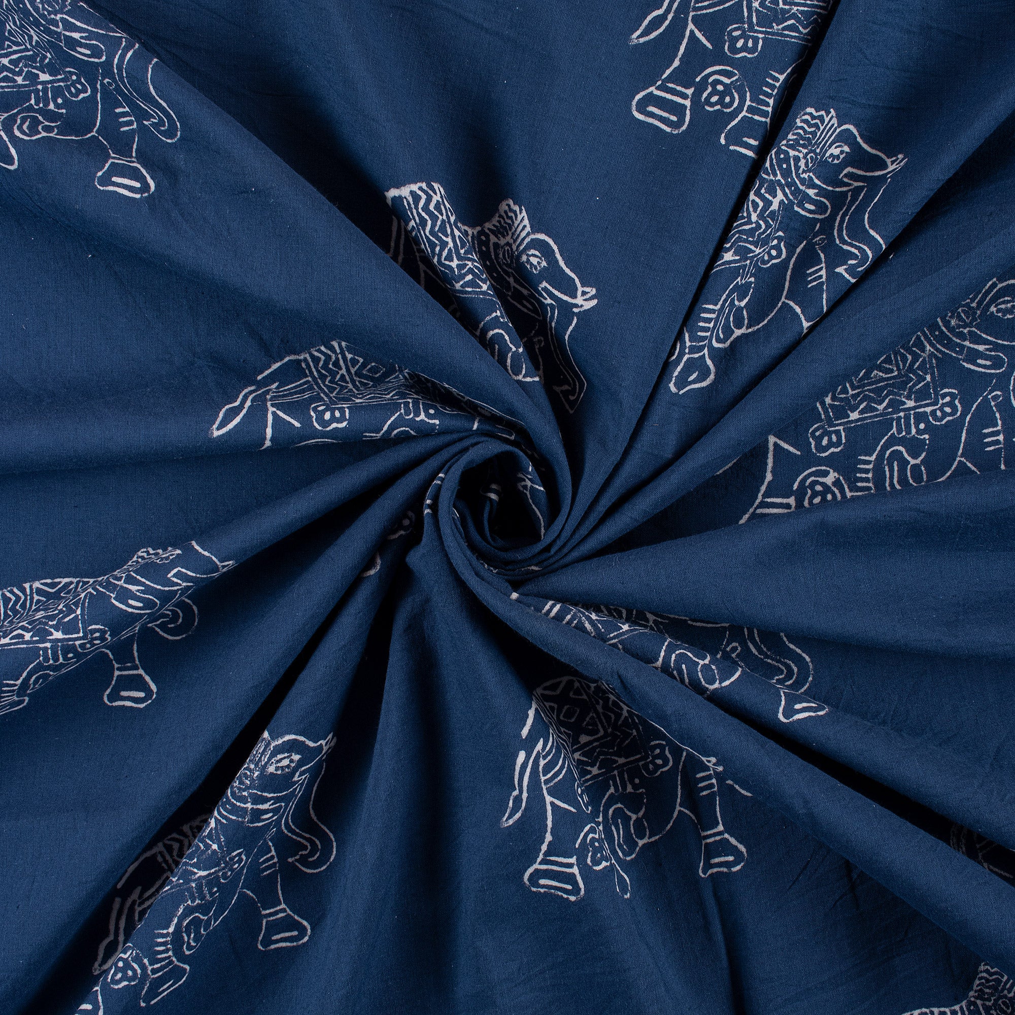 Elephant Printed Indigo Material Fabric 100% Cotton