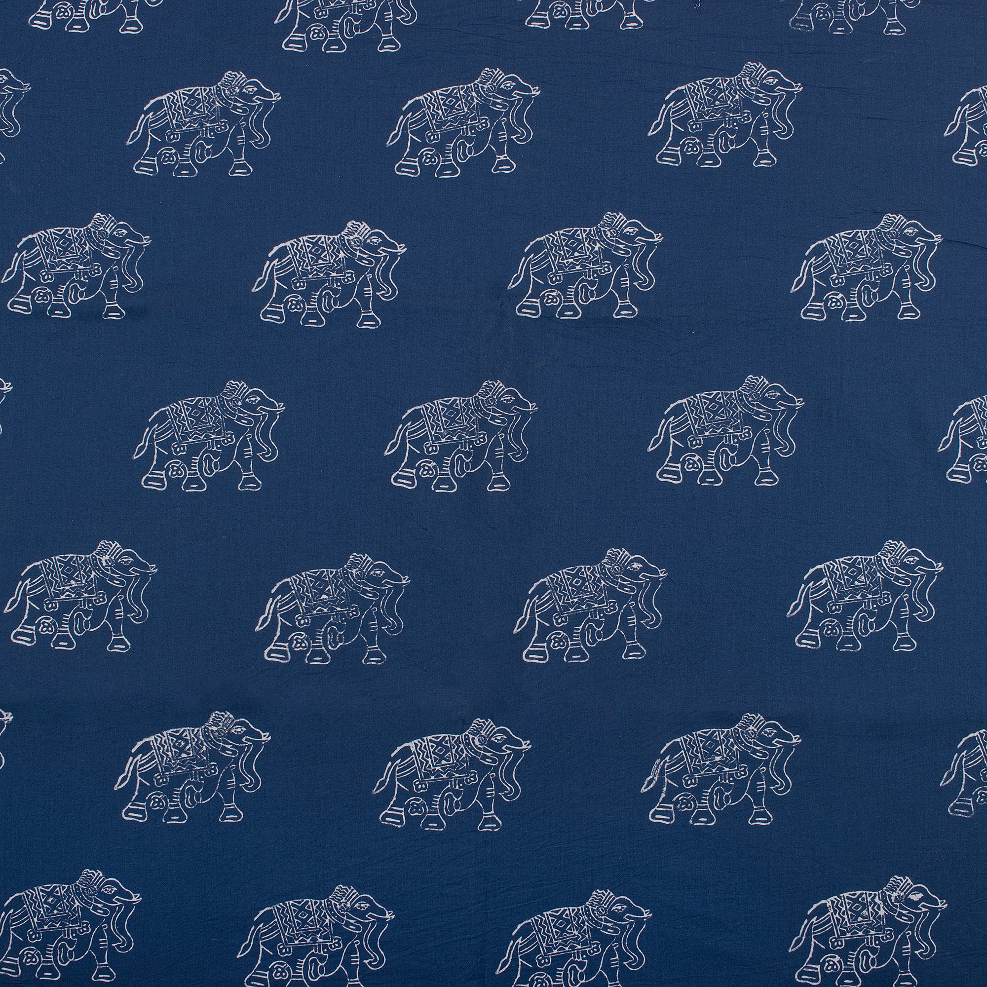 Elephant Printed Indigo Material Fabric 100% Cotton