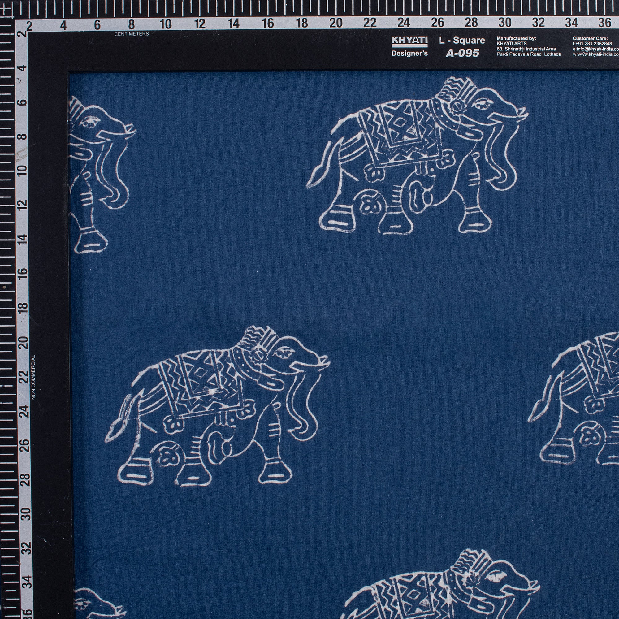 Elephant Printed Indigo Material Fabric 100% Cotton