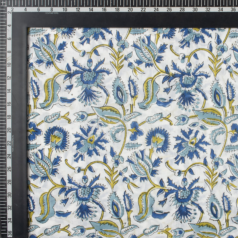 Exclusive Blue Floral Hand Block Print Fabric By The Yard