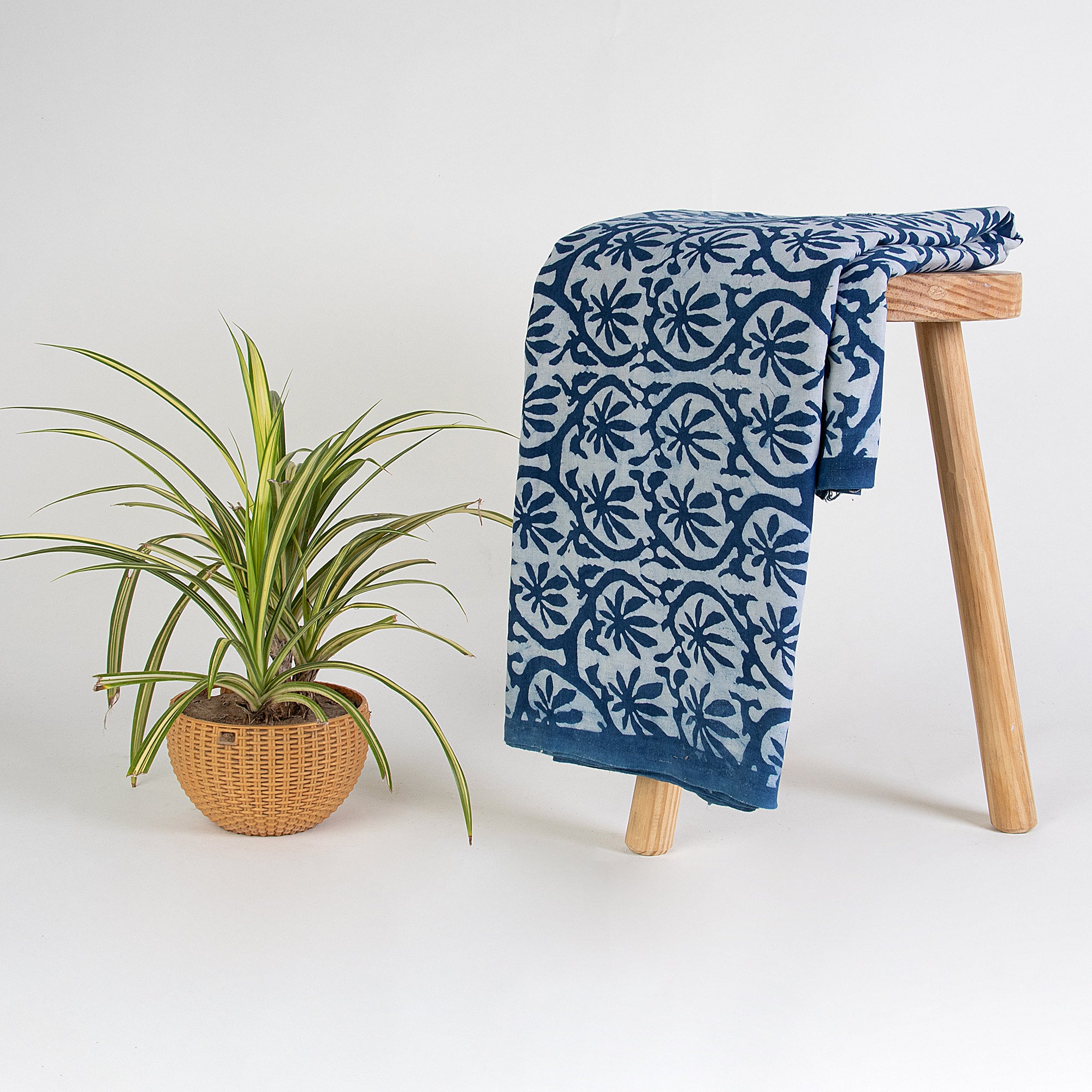 Exclusive Indian Indigo Blue Floral Hand Block Print Fabric