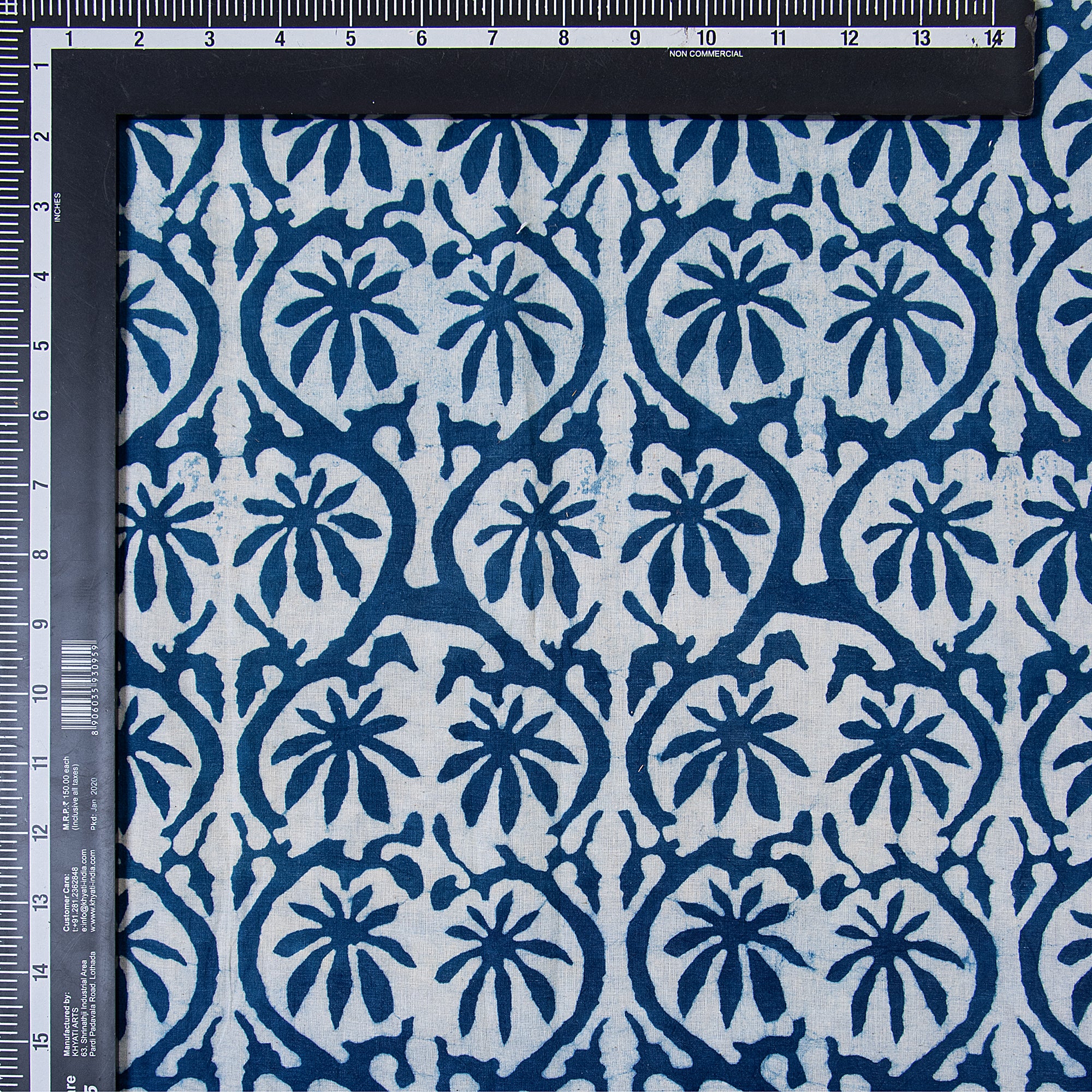 Exclusive Indian Indigo Blue Floral Hand Block Print Fabric