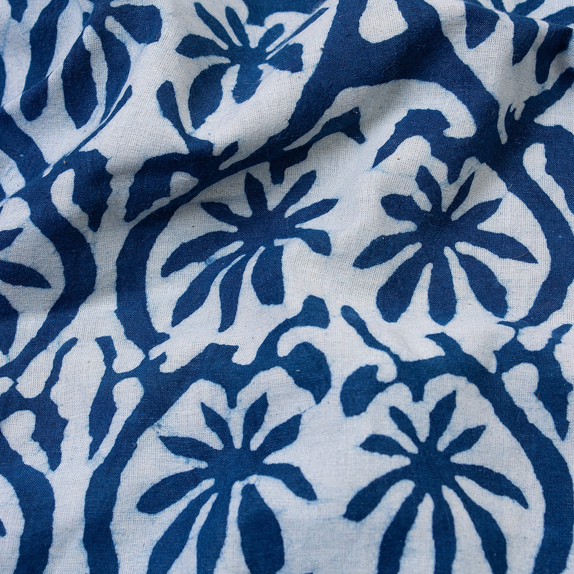 Exclusive Indian Indigo Blue Floral Hand Block Print Fabric