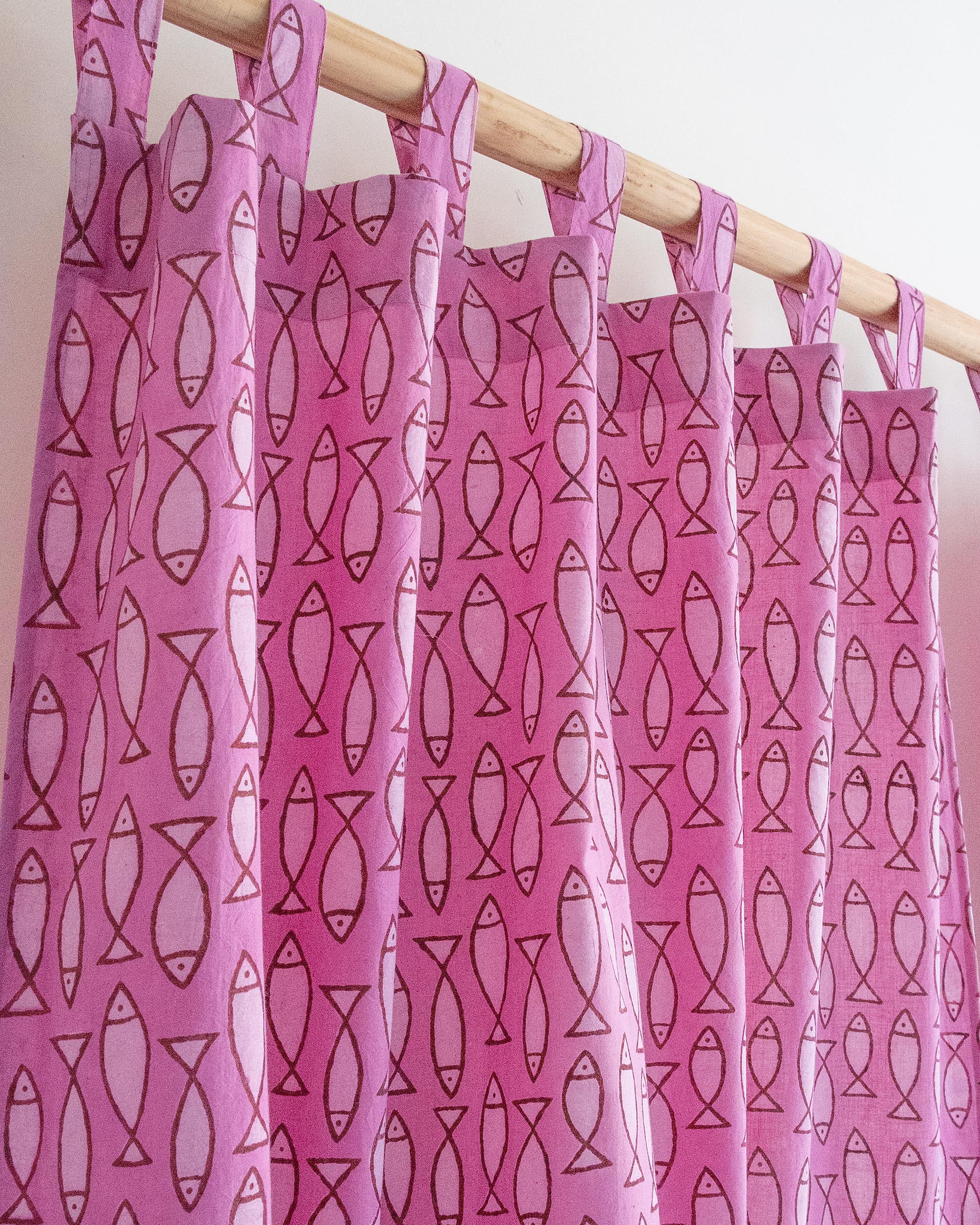 Fish Block Printed Curtains Set for Door and Window