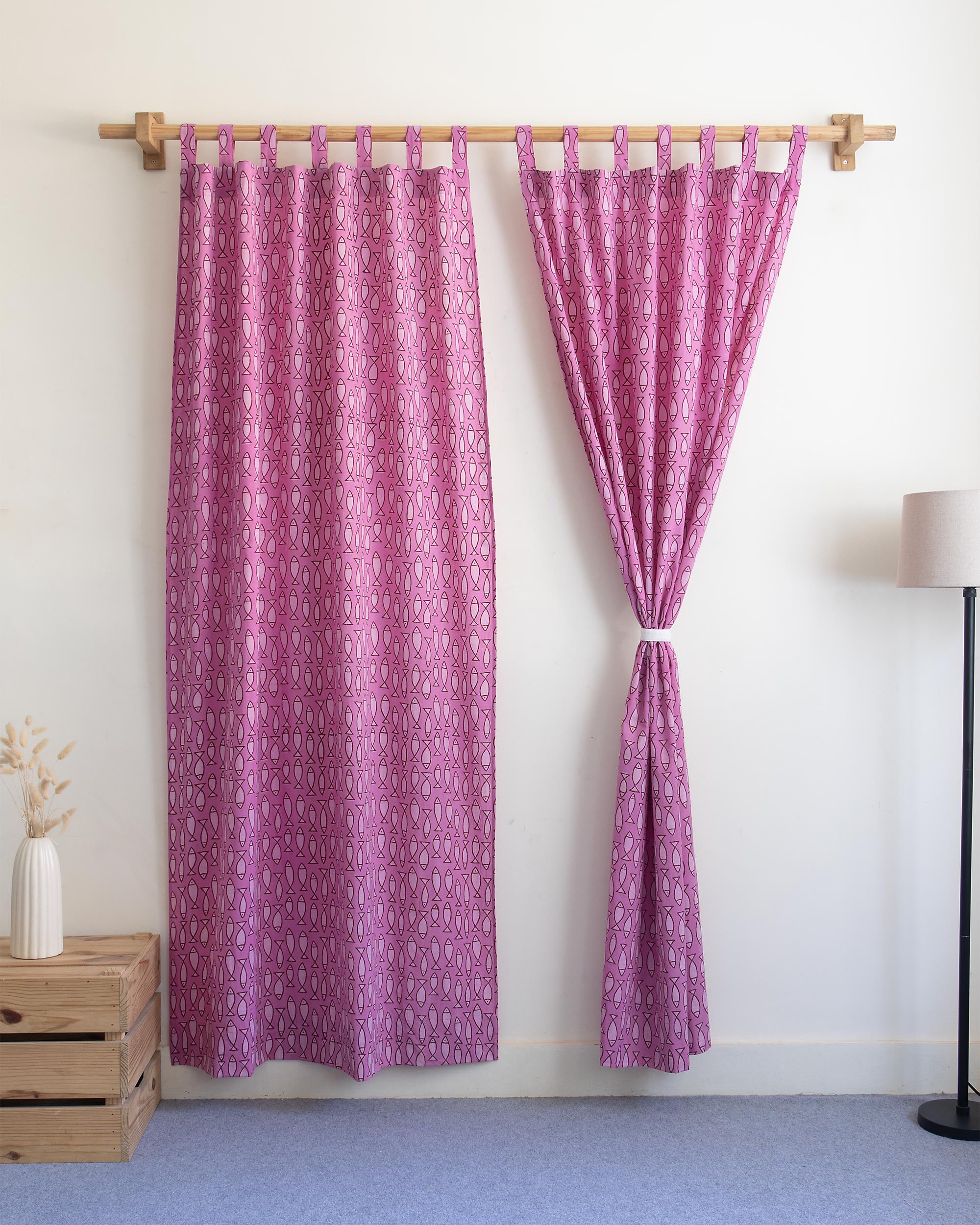 Fish Block Printed Curtains Set for Door and Window