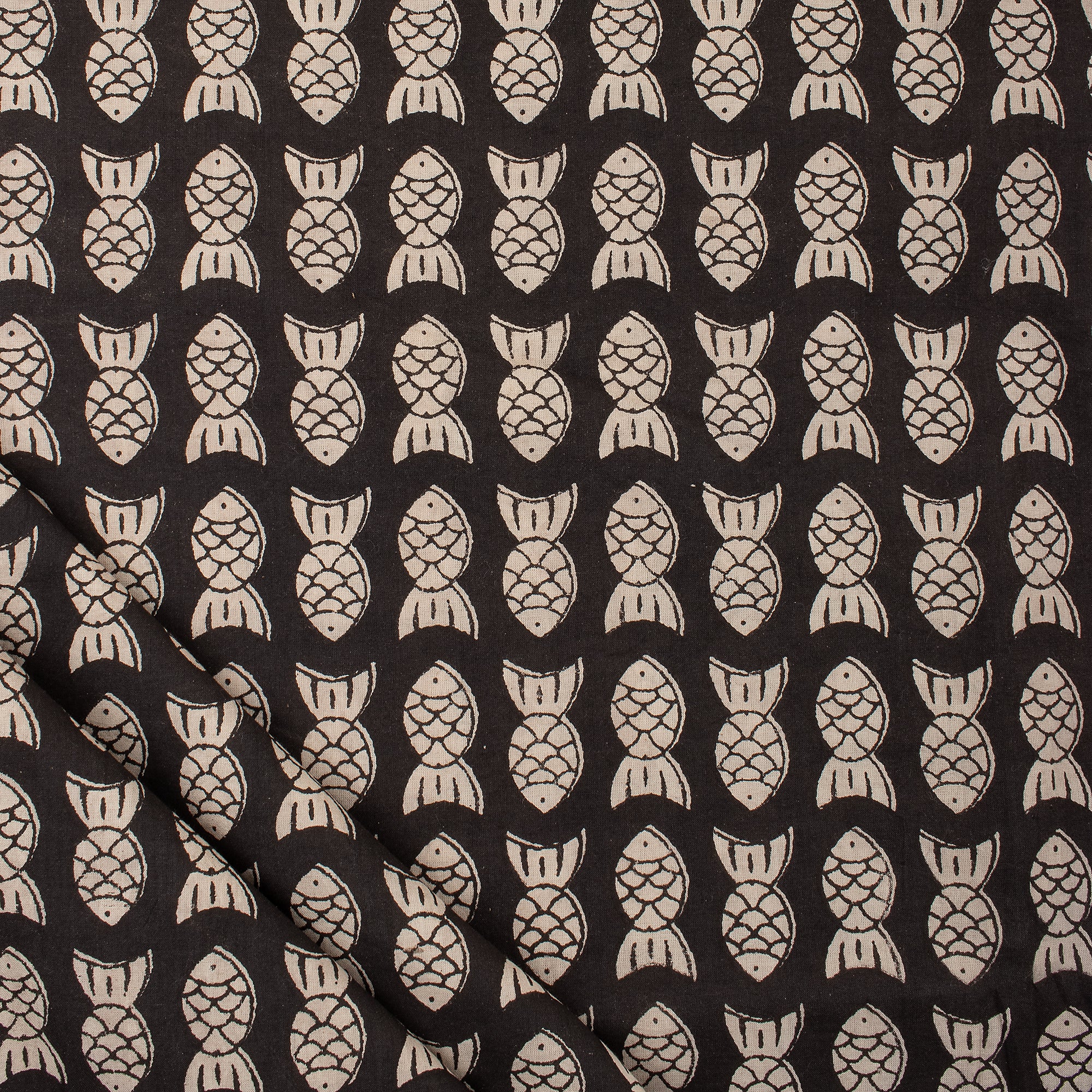 Fish Hand Block Printed Cotton Bagru Fabric