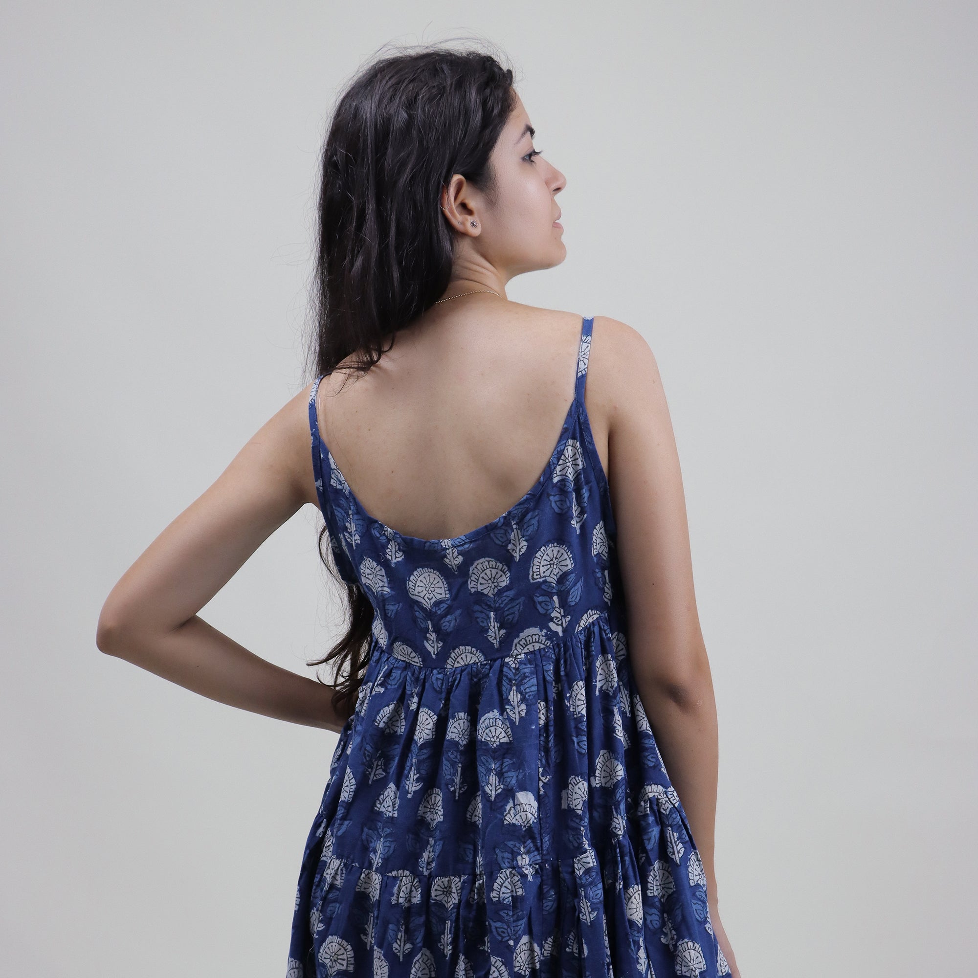 Floral Block Printed Cotton Stylish Midi Dress