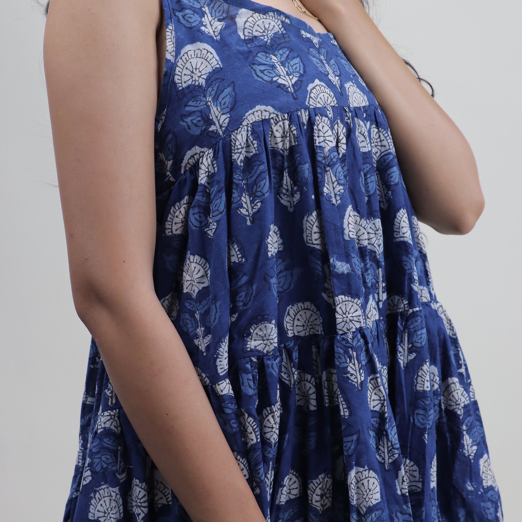 Floral Block Printed Cotton Stylish Midi Dress