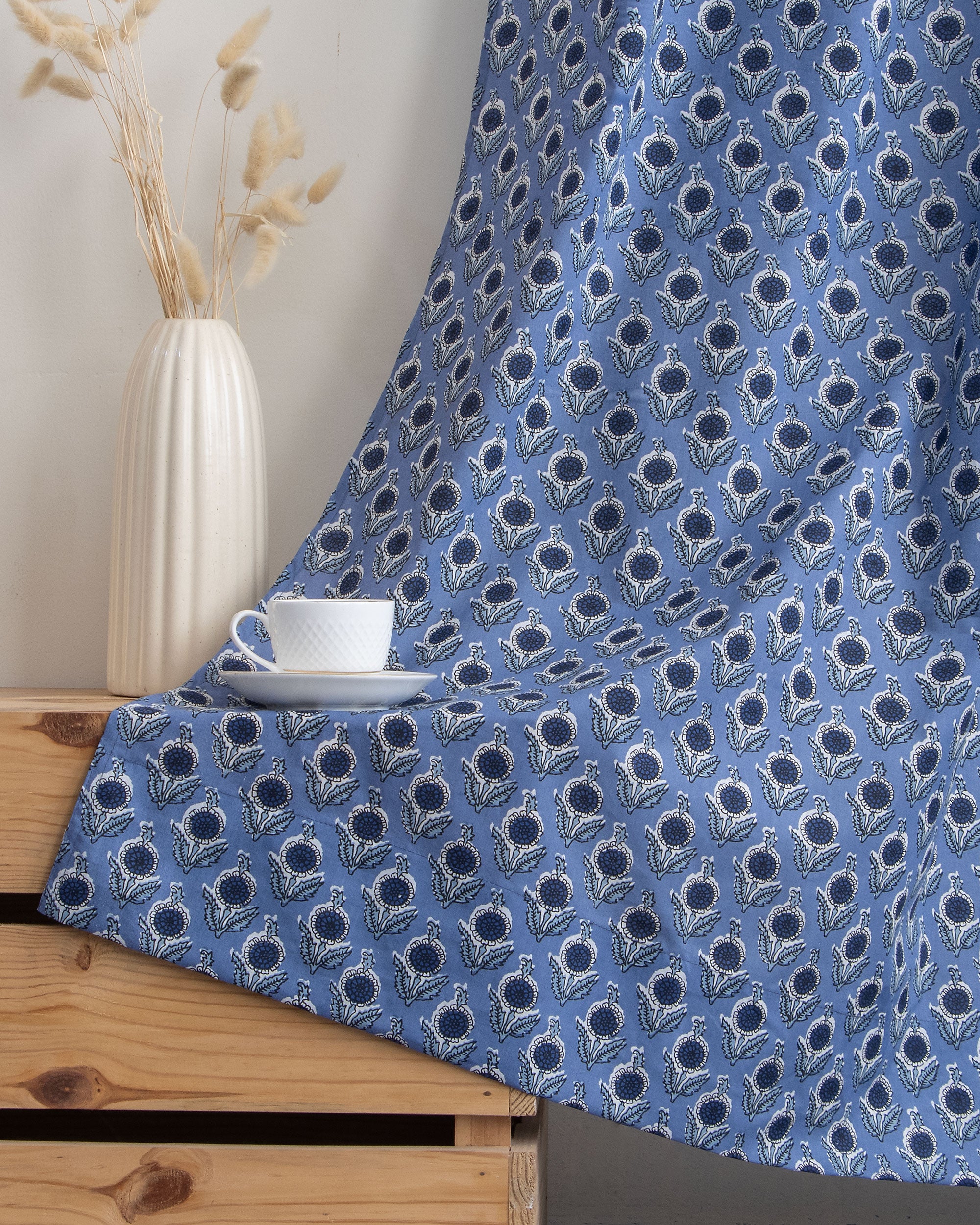 Floral Block Printed Fabric for Living Room