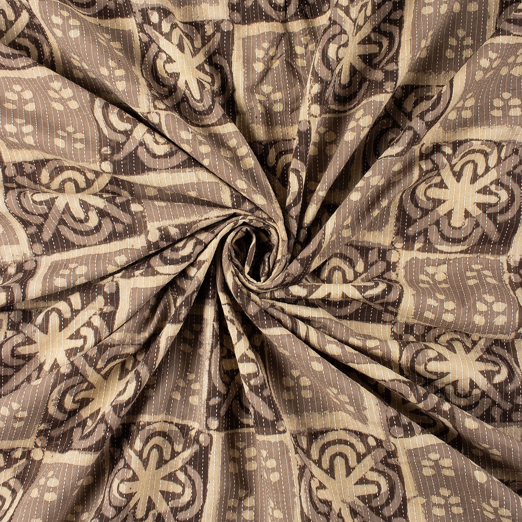 Floral Dabu Hand Block Print Cotton Kantha Fabric