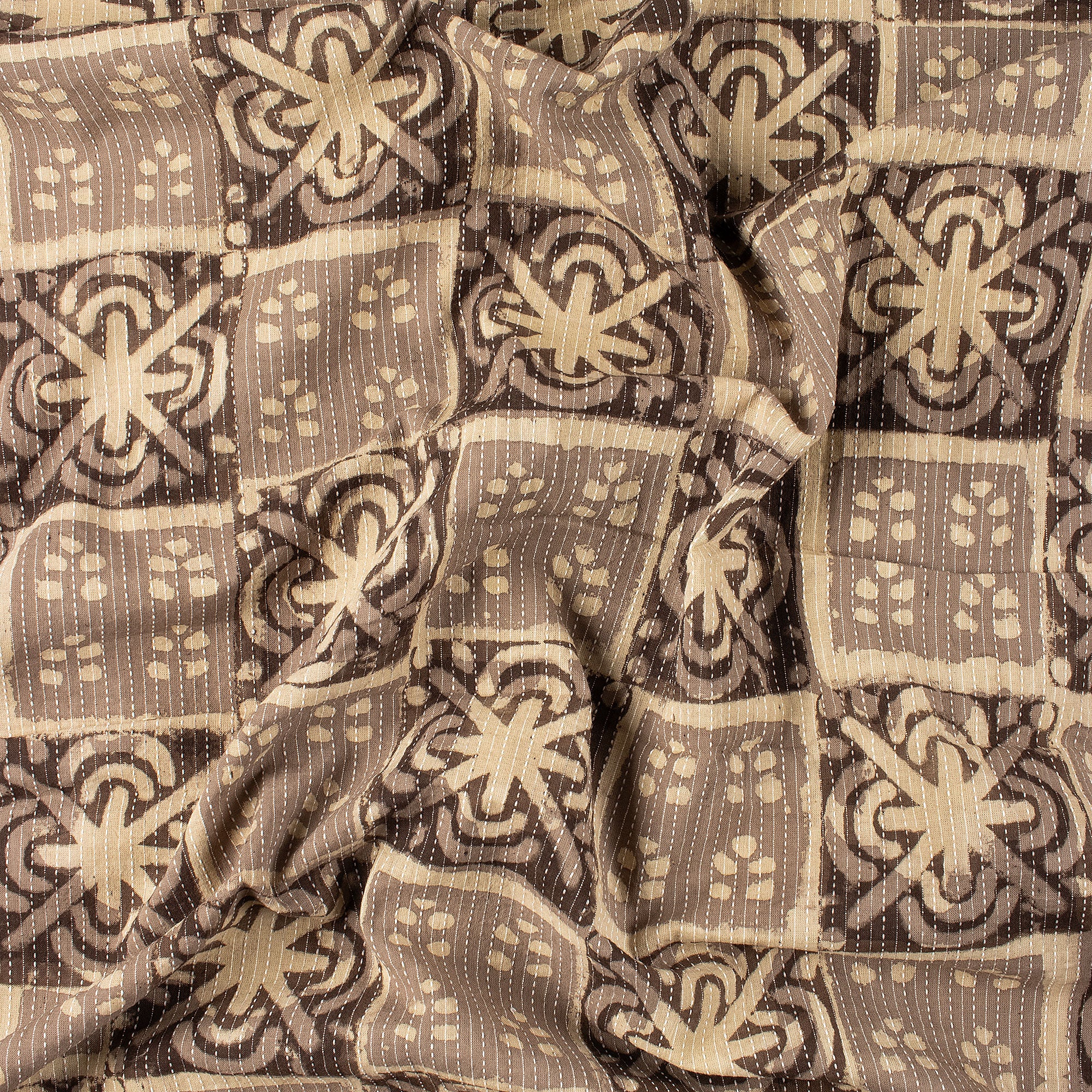Floral Dabu Hand Block Print Cotton Kantha Fabric