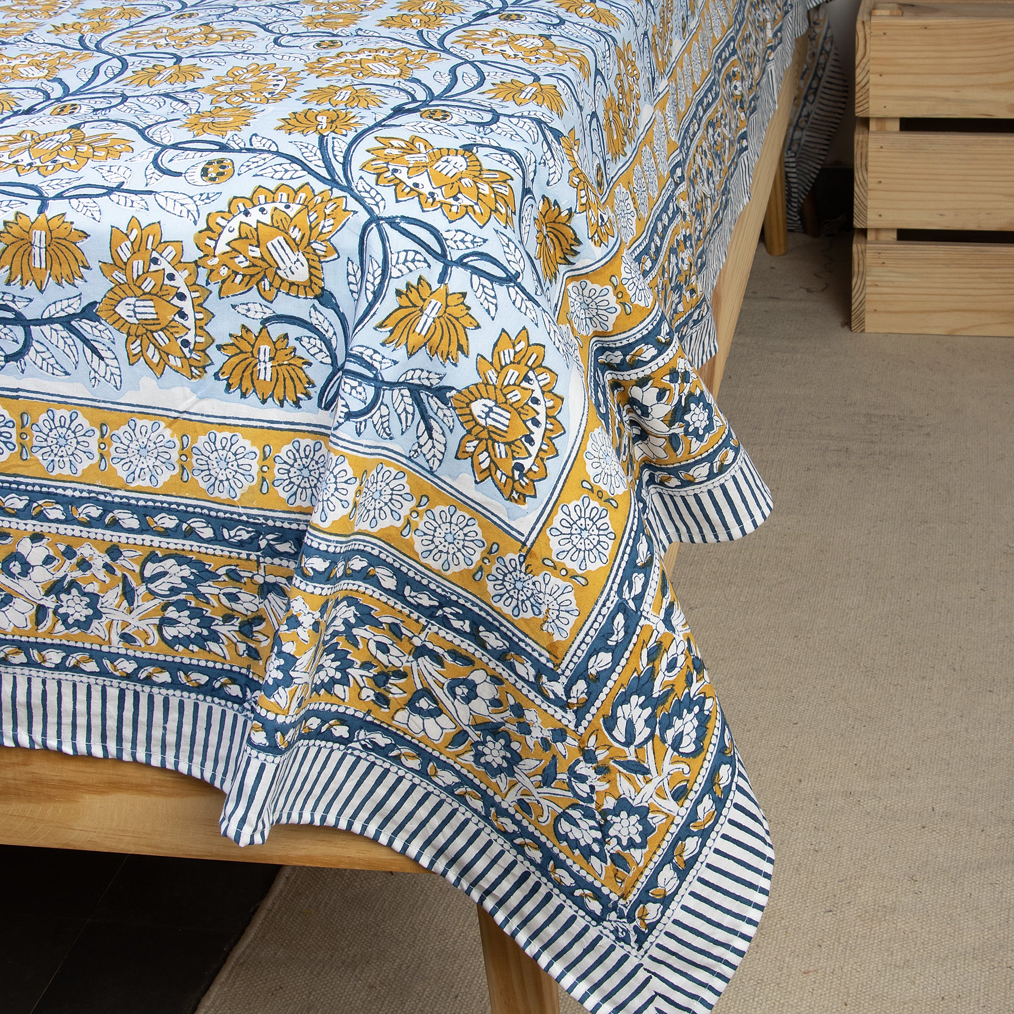 Floral Hand Block Print Organic Cotton Bedsheet