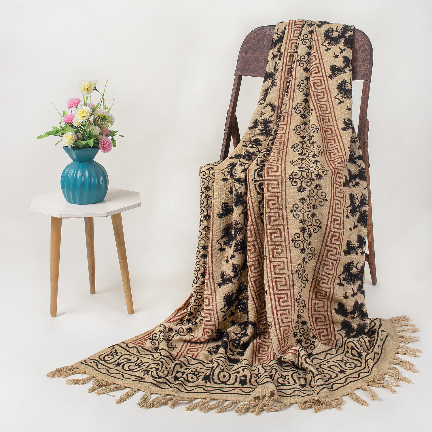 Floral Hand Block Printed Cotton Sofa Throw Blankets