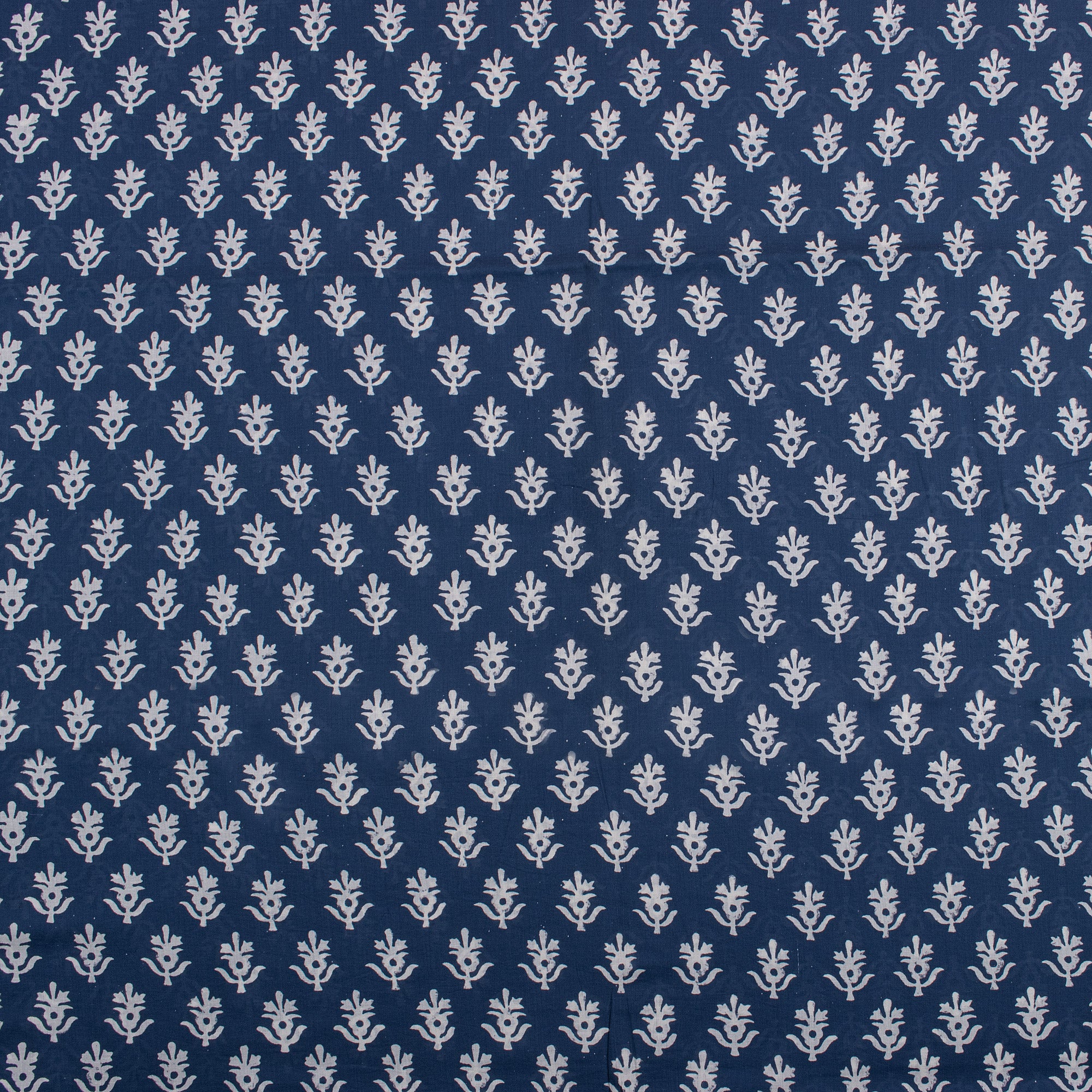 Floral Hand Block Printed Indigo Blue 100% Cotton Fabric