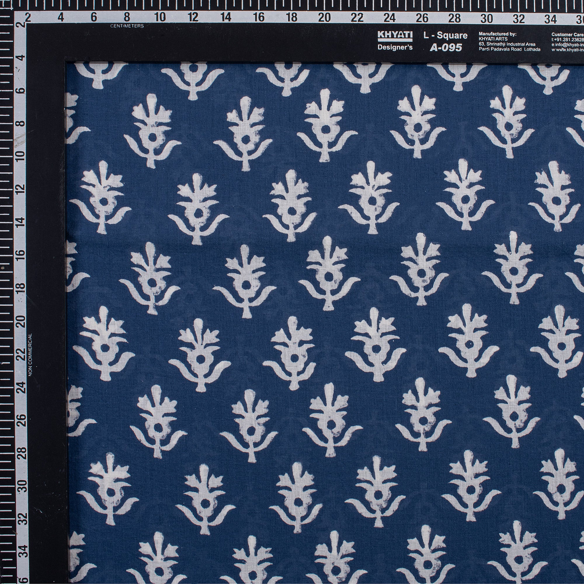Floral Hand Block Printed Indigo Blue 100% Cotton Fabric