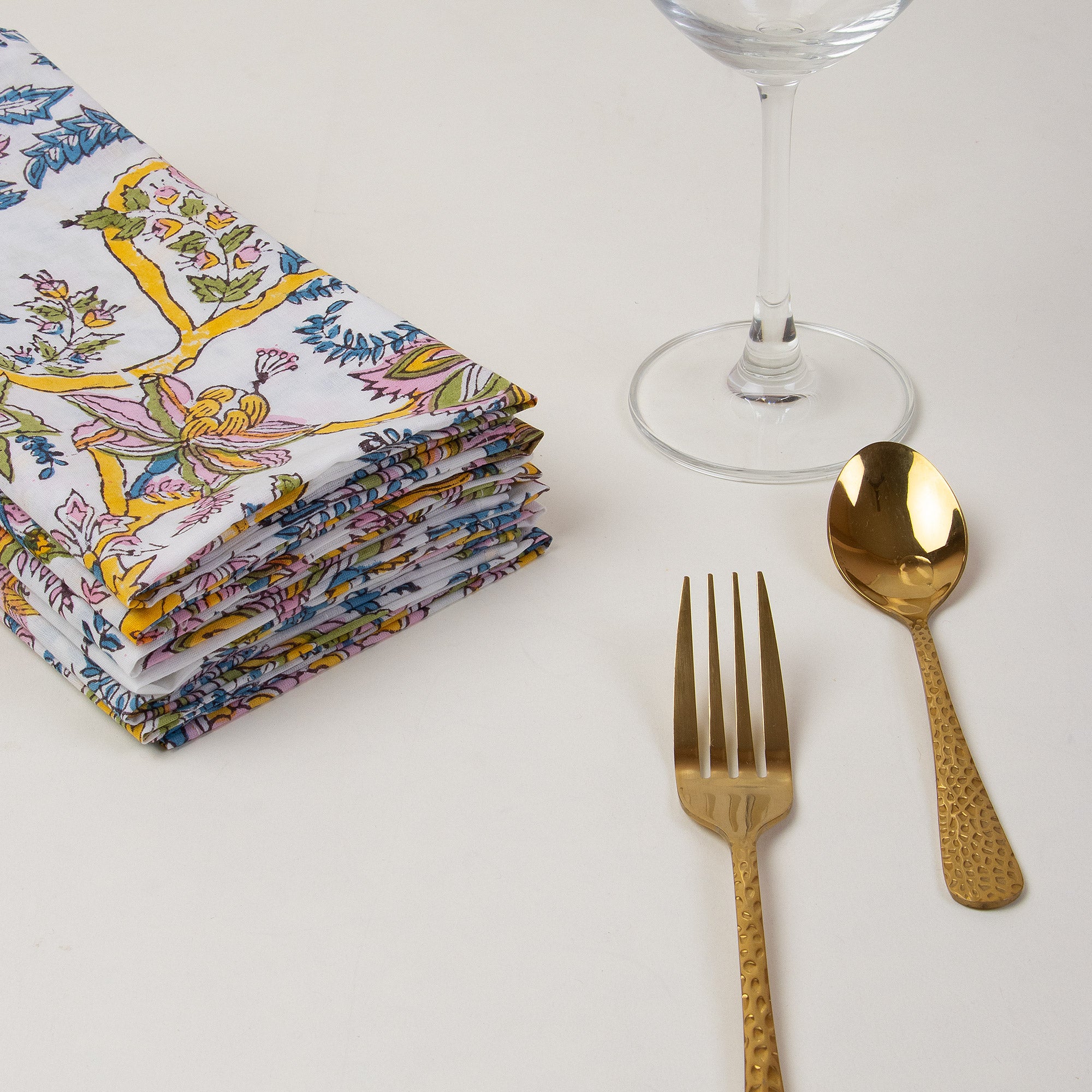 Floral Hand Block Printed Pure Cotton Outdoor Party Napkin