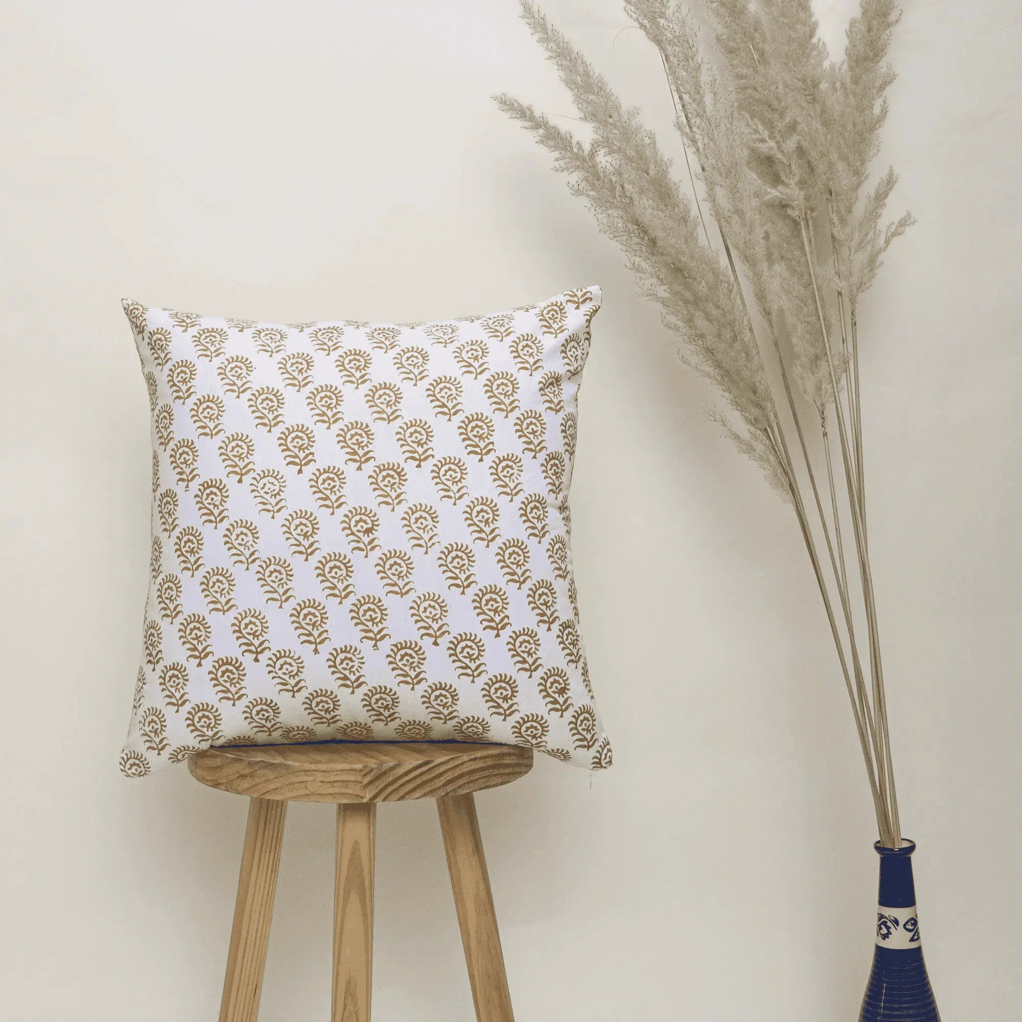 Floral Hand Block Printed Reversible Cotton Cushion Cover