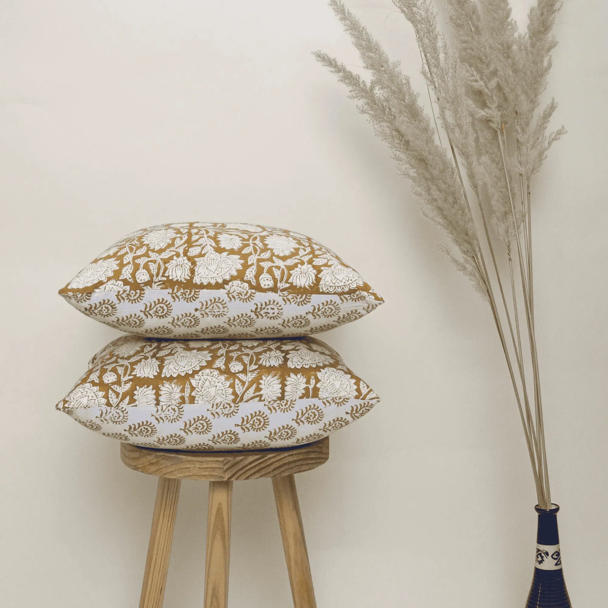 Floral Hand Block Printed Reversible Cotton Cushion Cover