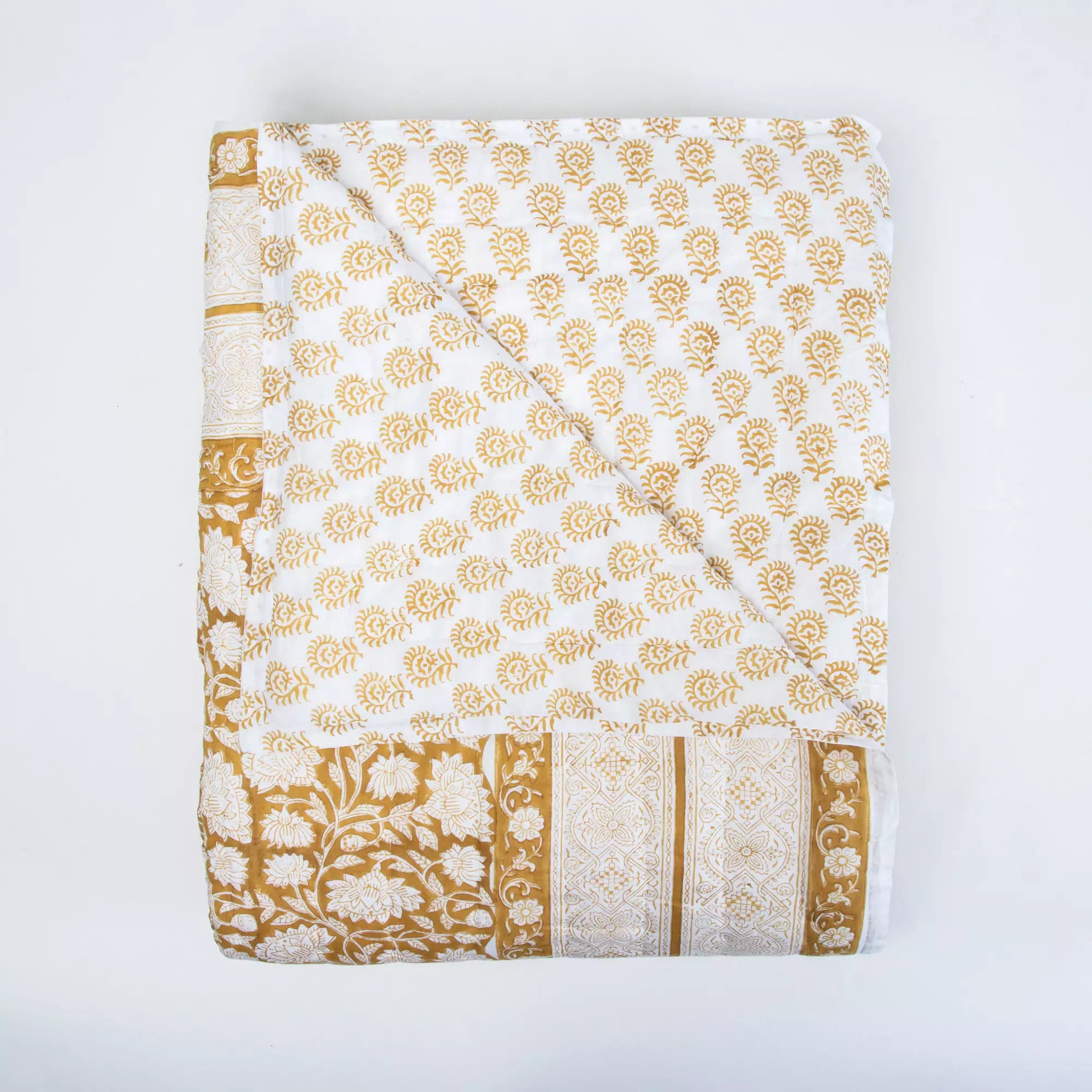 Floral Hand Block Printed Reversible Jaipuri Cotton Quilt