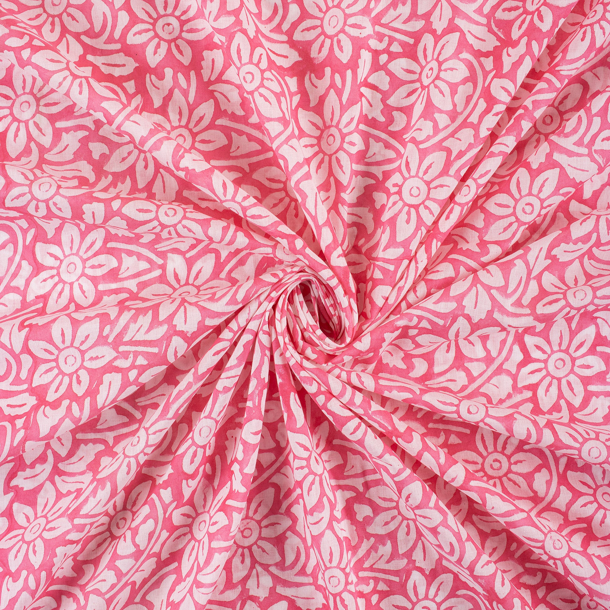 Floral Indian Block Printed Cotton Voile Fabric