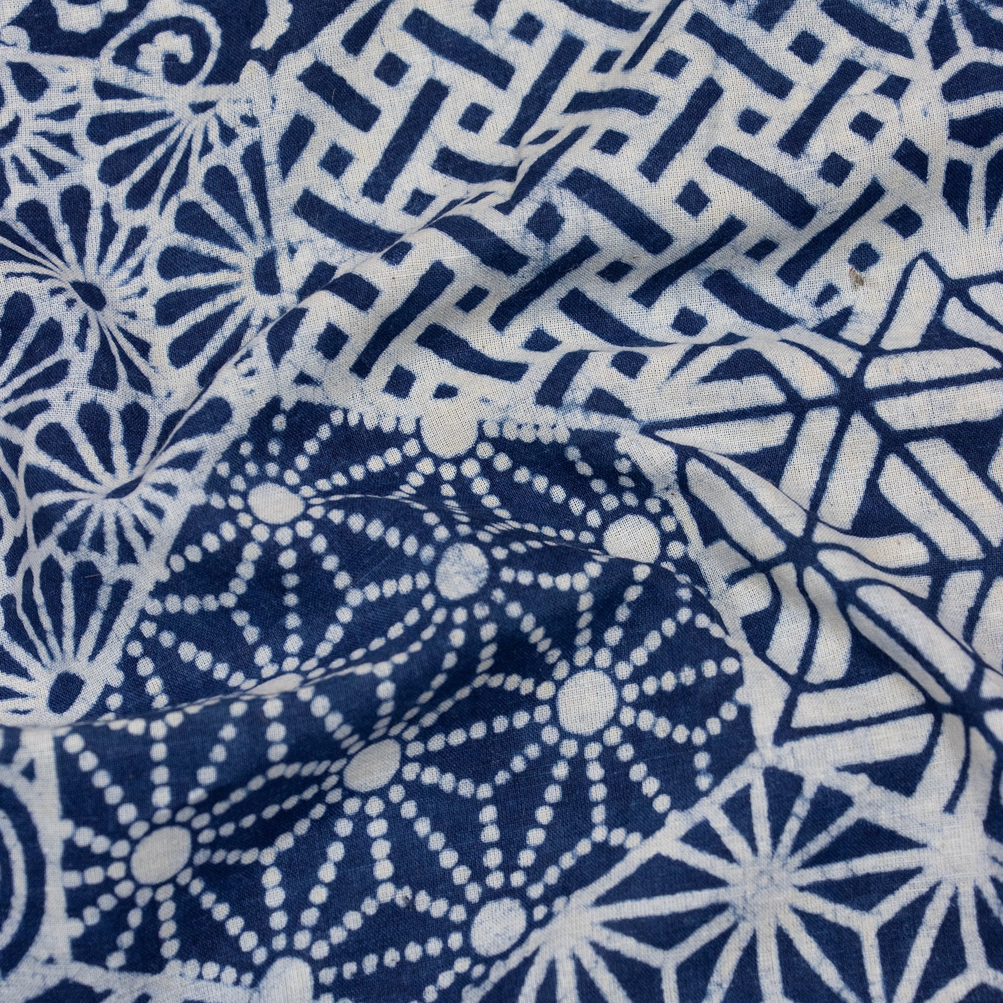 Floral Printed Cotton Indigo Blue Fabric