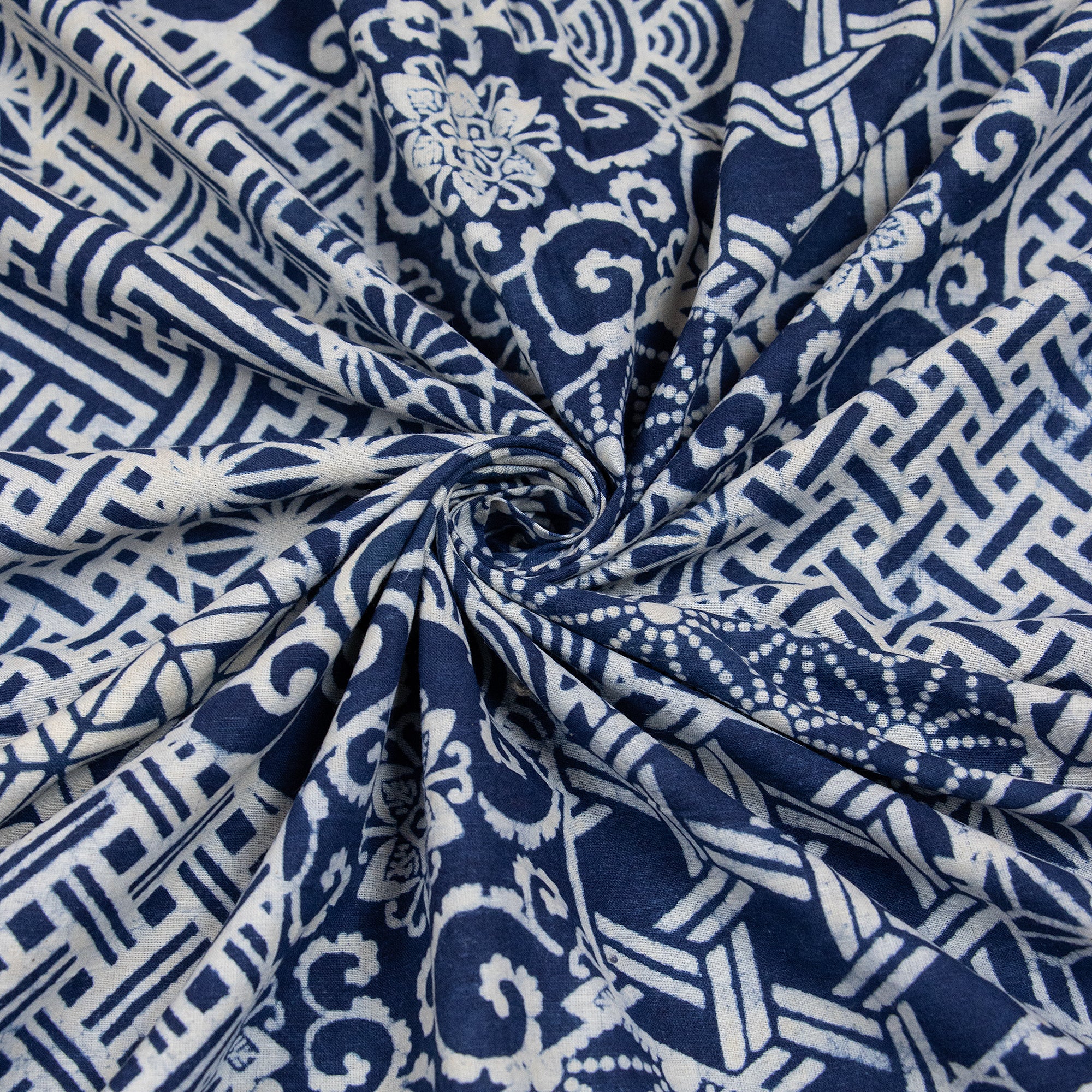 Floral Printed Cotton Indigo Blue Fabric