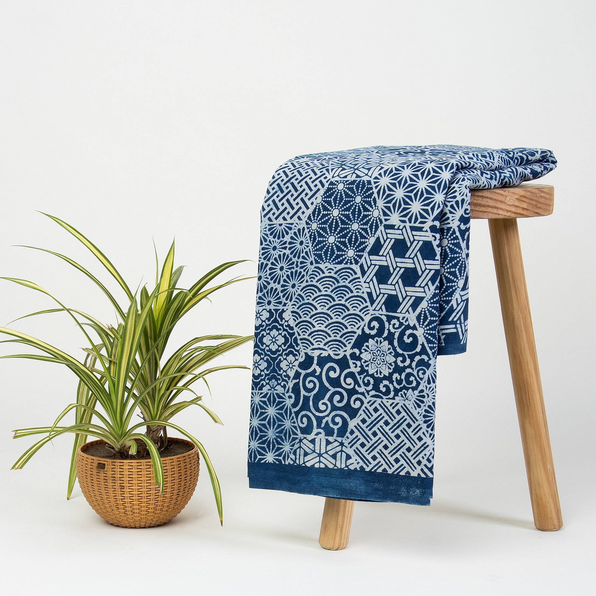Floral Printed Cotton Indigo Blue Fabric