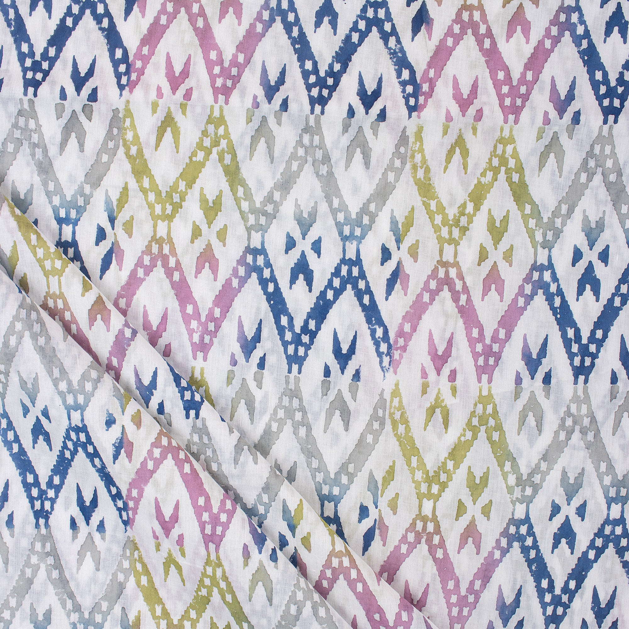 Geomaterial Multicolor Hand Block Print Fabric