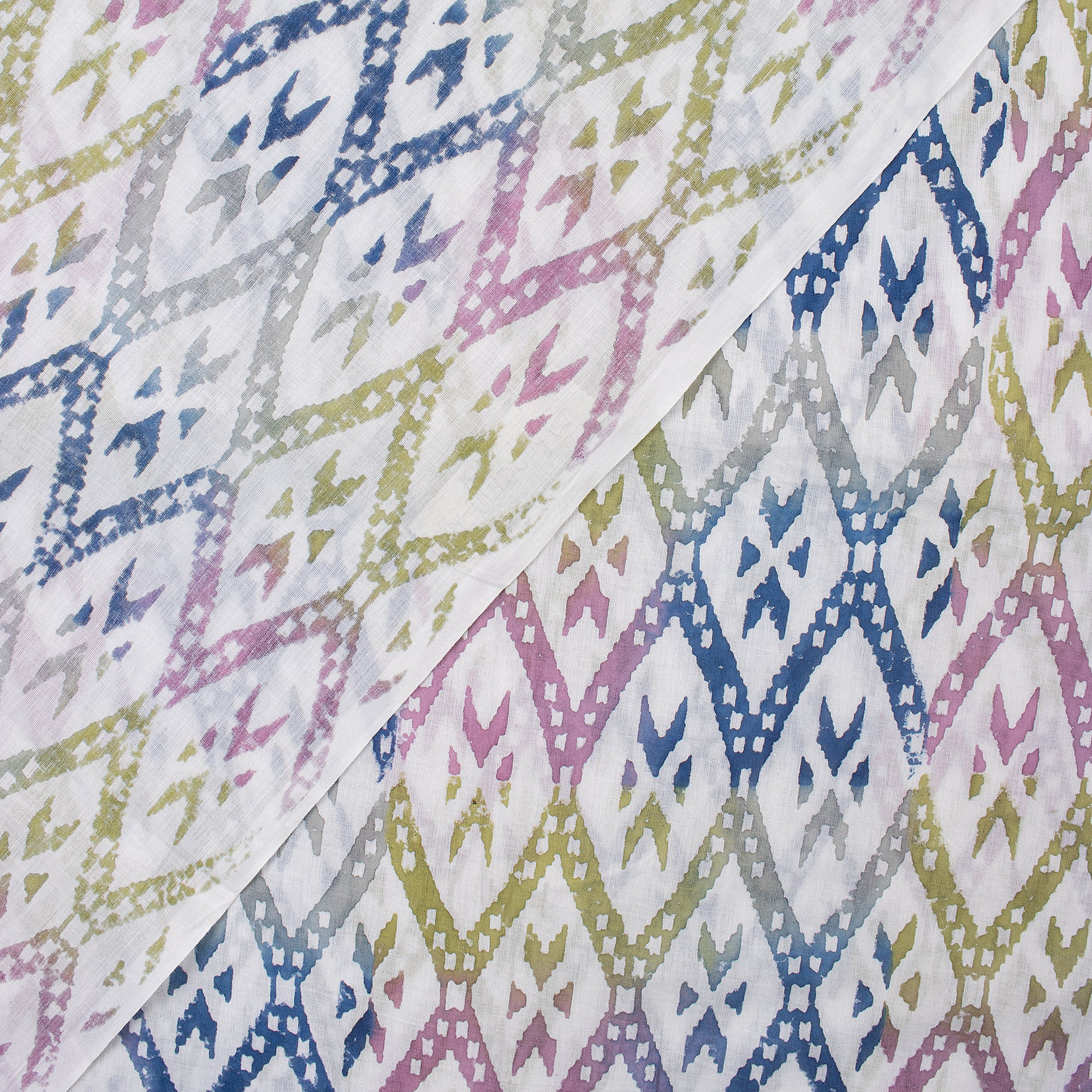 Geomaterial Multicolor Hand Block Print Fabric