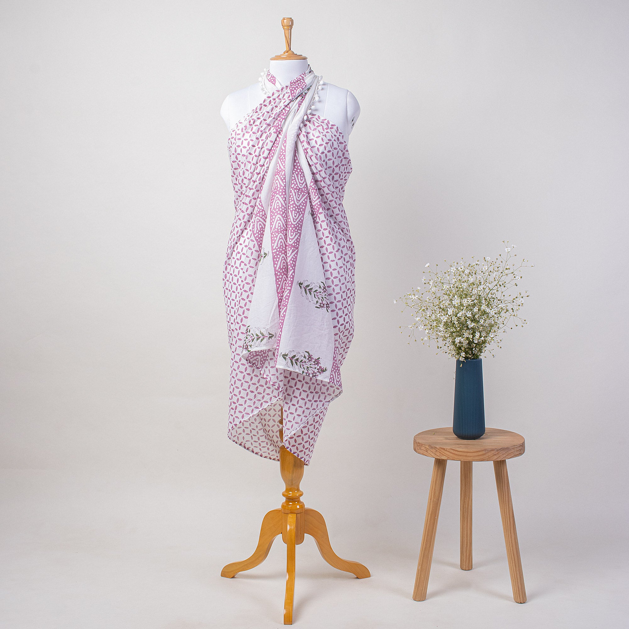 Geometrical Block Printed Cotton Sarong For Women