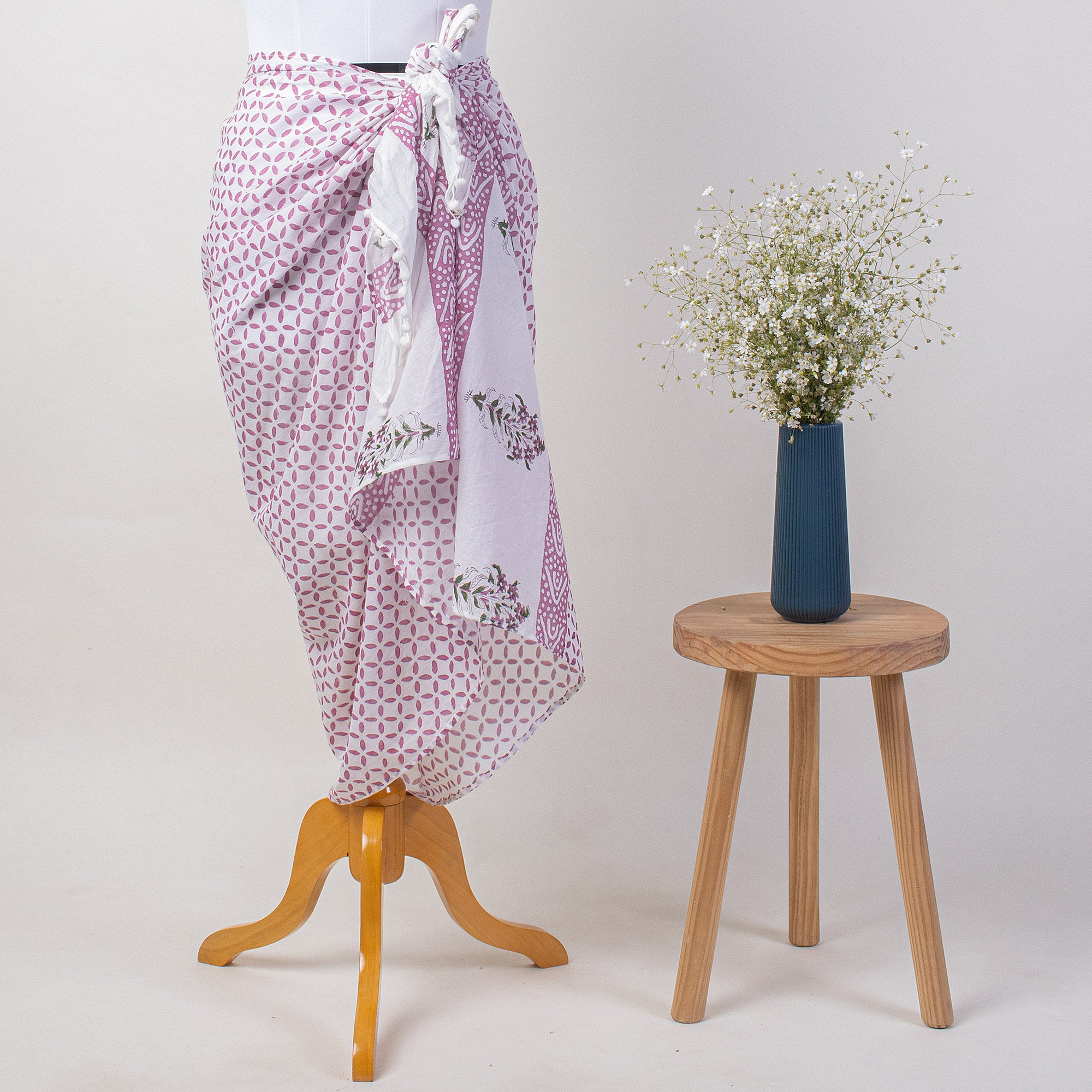 Geometrical Block Printed Cotton Sarong For Women