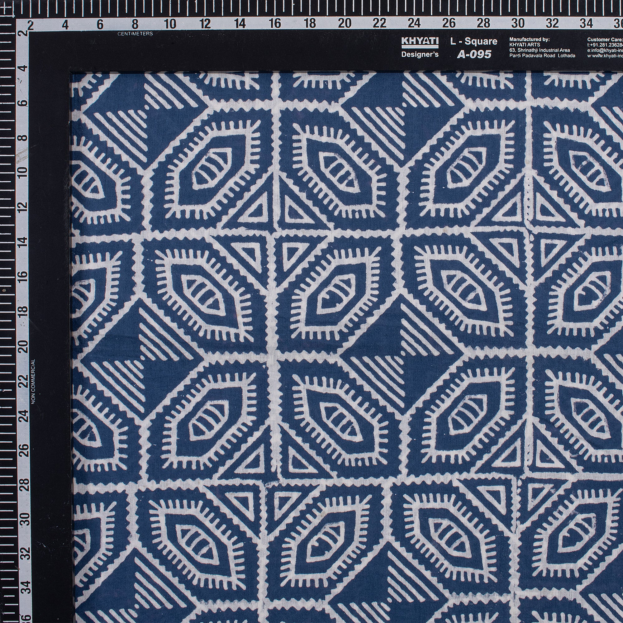 Geometrical Block Printed Indigo Blue Organic Natural Cotton Fabric