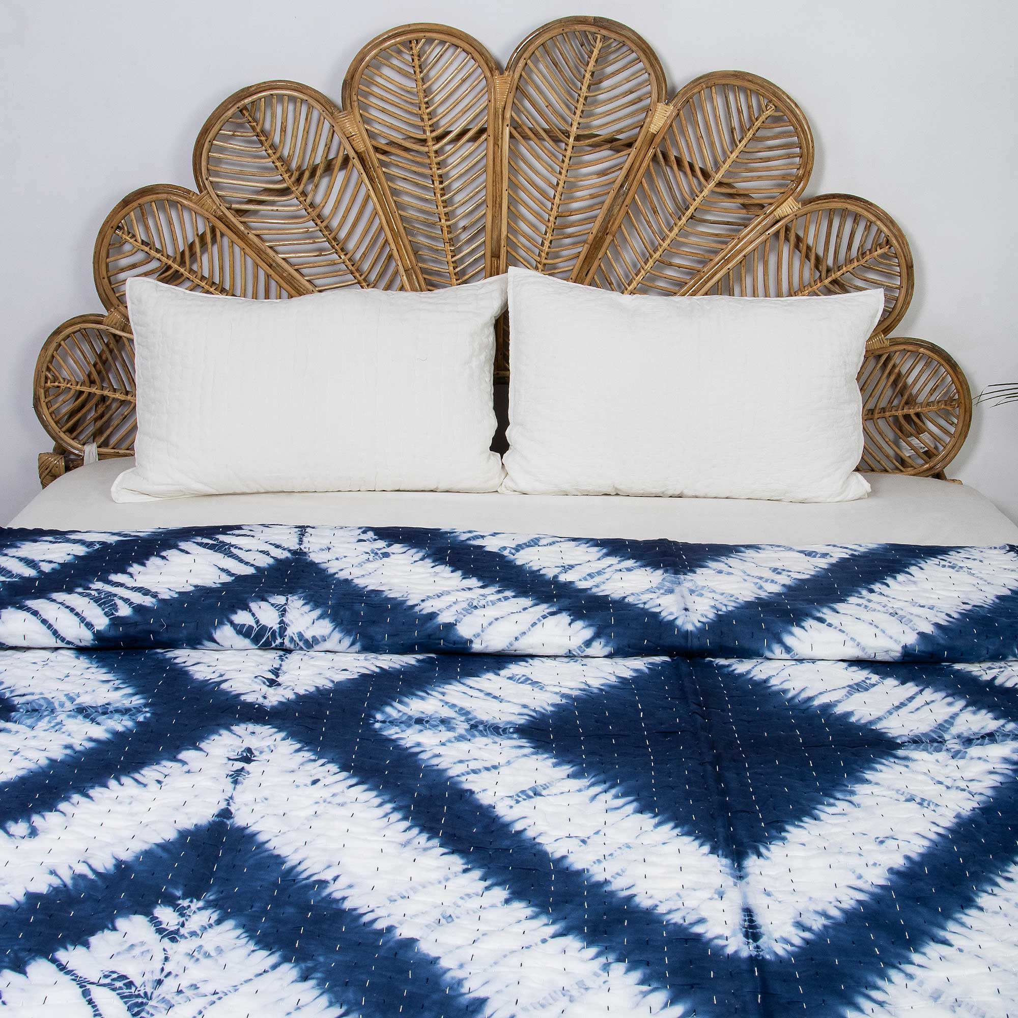 Geometrical Blue Tie Dyed Pure Cotton Kantha Quilts