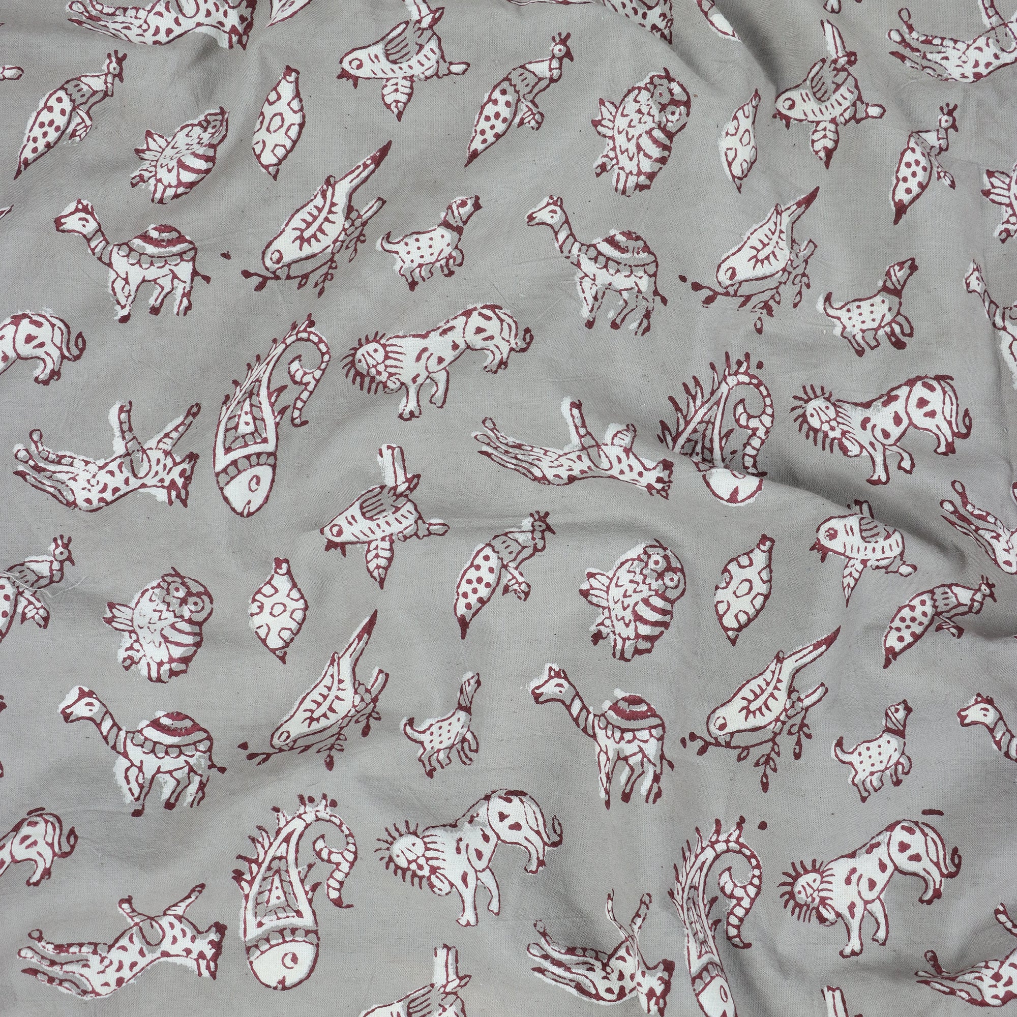 Gray Animal Kashish Hand Block Print Fabric
